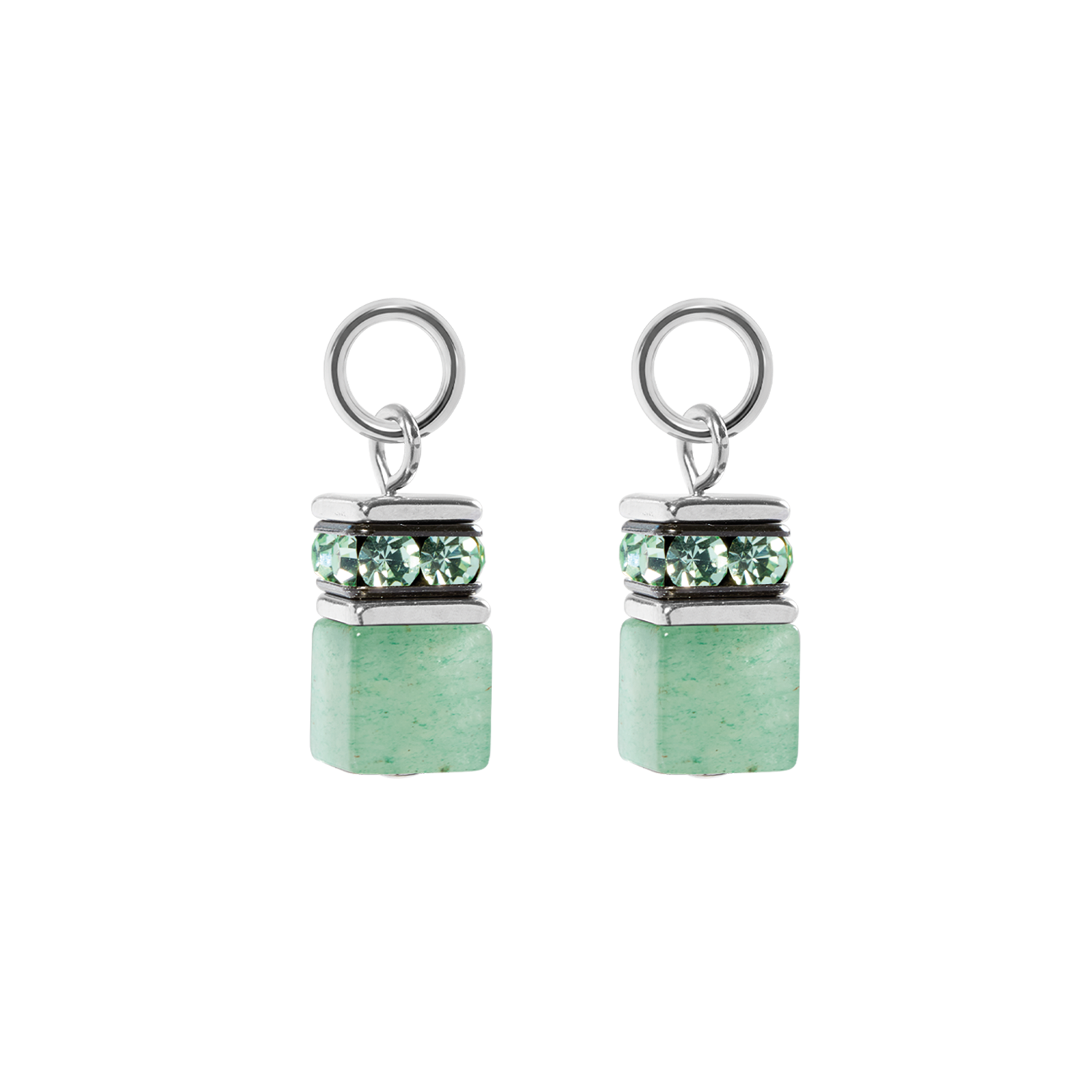 EAR ME UP Charm GeoCUBE® silber-hellgrün von COEUR DE LION – Detailaufnahme