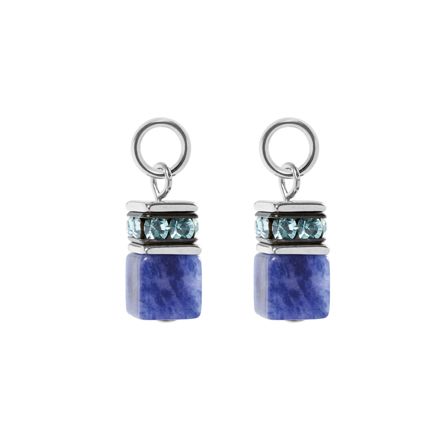 EAR ME UP Charm GeoCUBE® silber-blau von COEUR DE LION – Detailaufnahme