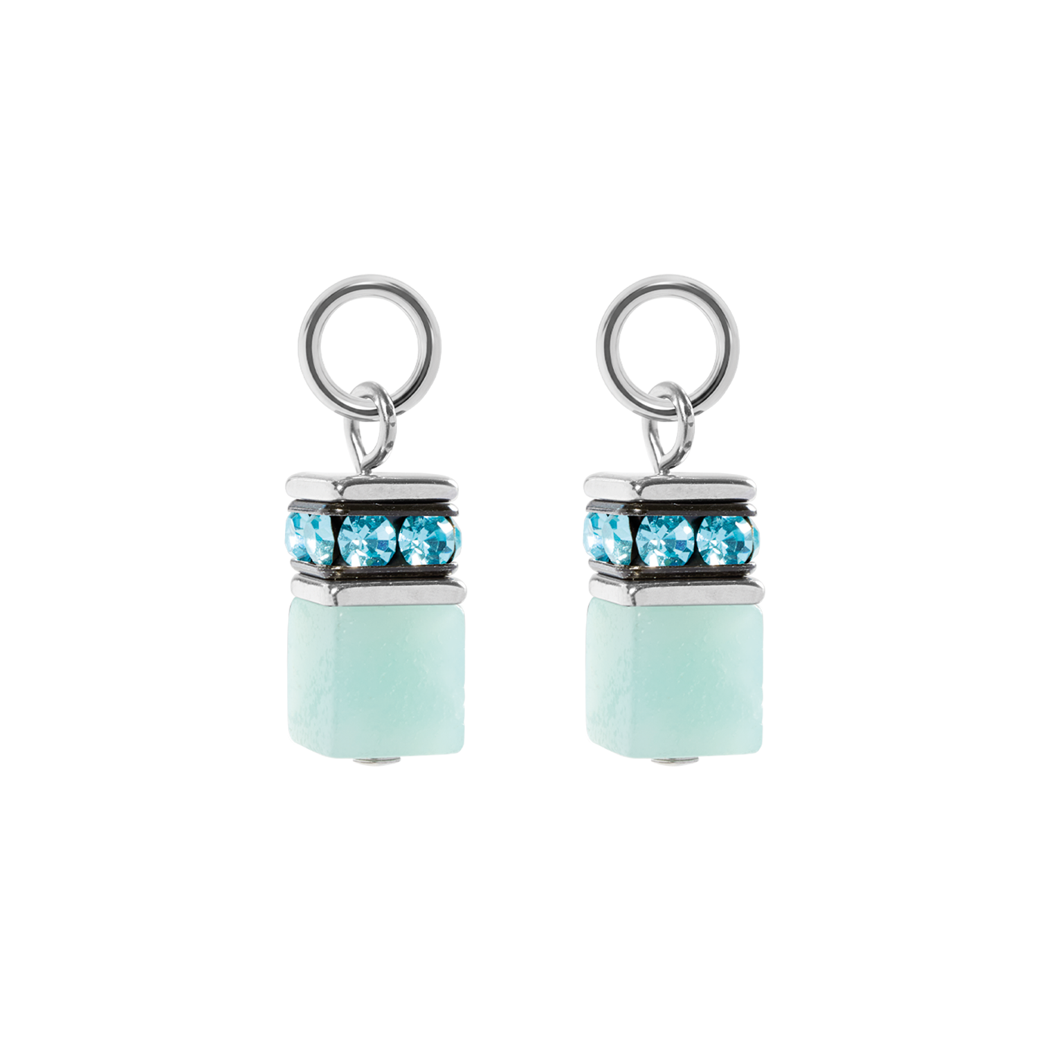 EAR ME UP Charm GeoCUBE® silber-aqua von COEUR DE LION – Detailaufnahme