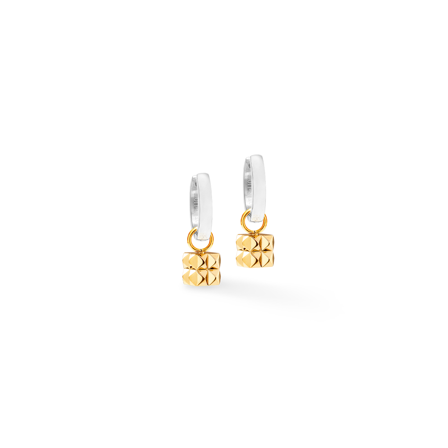Ohrringe Creole Spikes Cube Silber-Gold von COEUR DE LION – Detailaufnahme