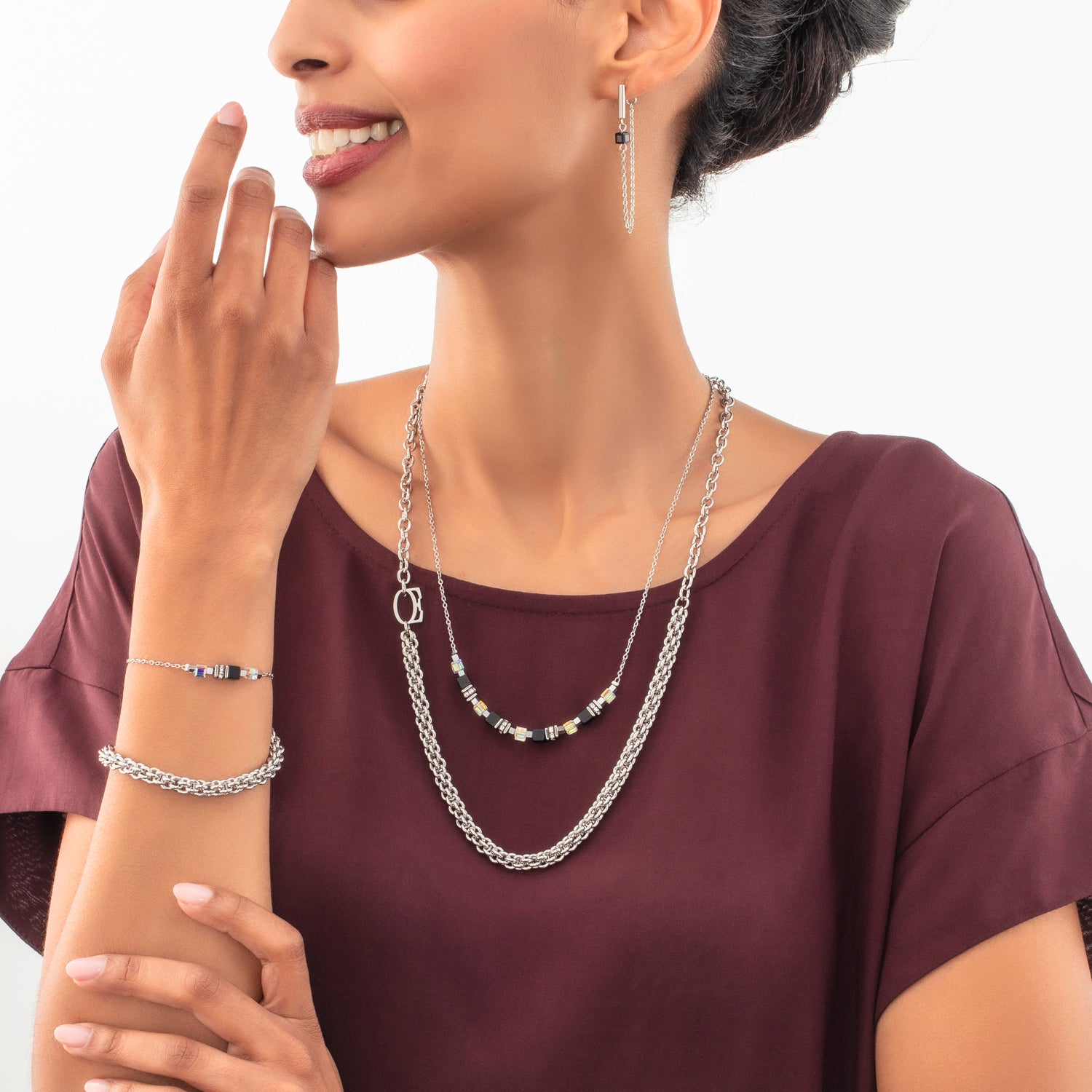 Armband Mesh Chain silber von COEUR DE LION – am Modell getragen