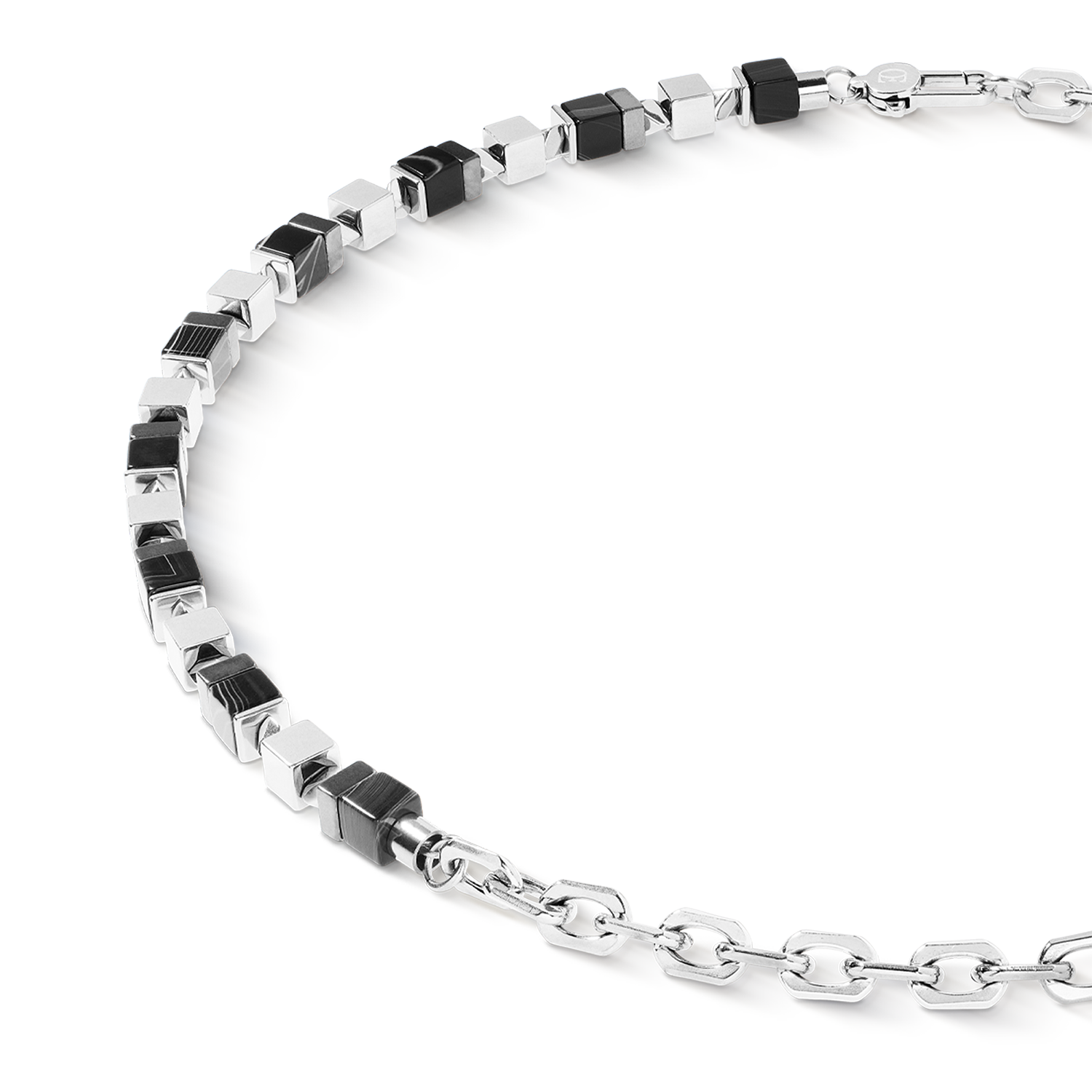 Halskette Precious Cubes Chain schwarz-silber von COEUR DE LION – Detailaufnahme