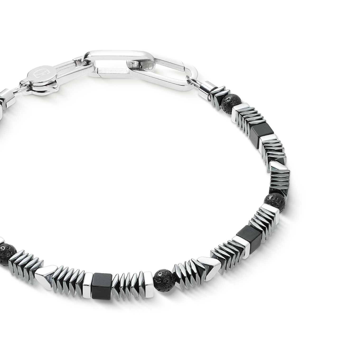Armband Cadence Shape Mix schwarz-silber von COEUR DE LION – Detailaufnahme