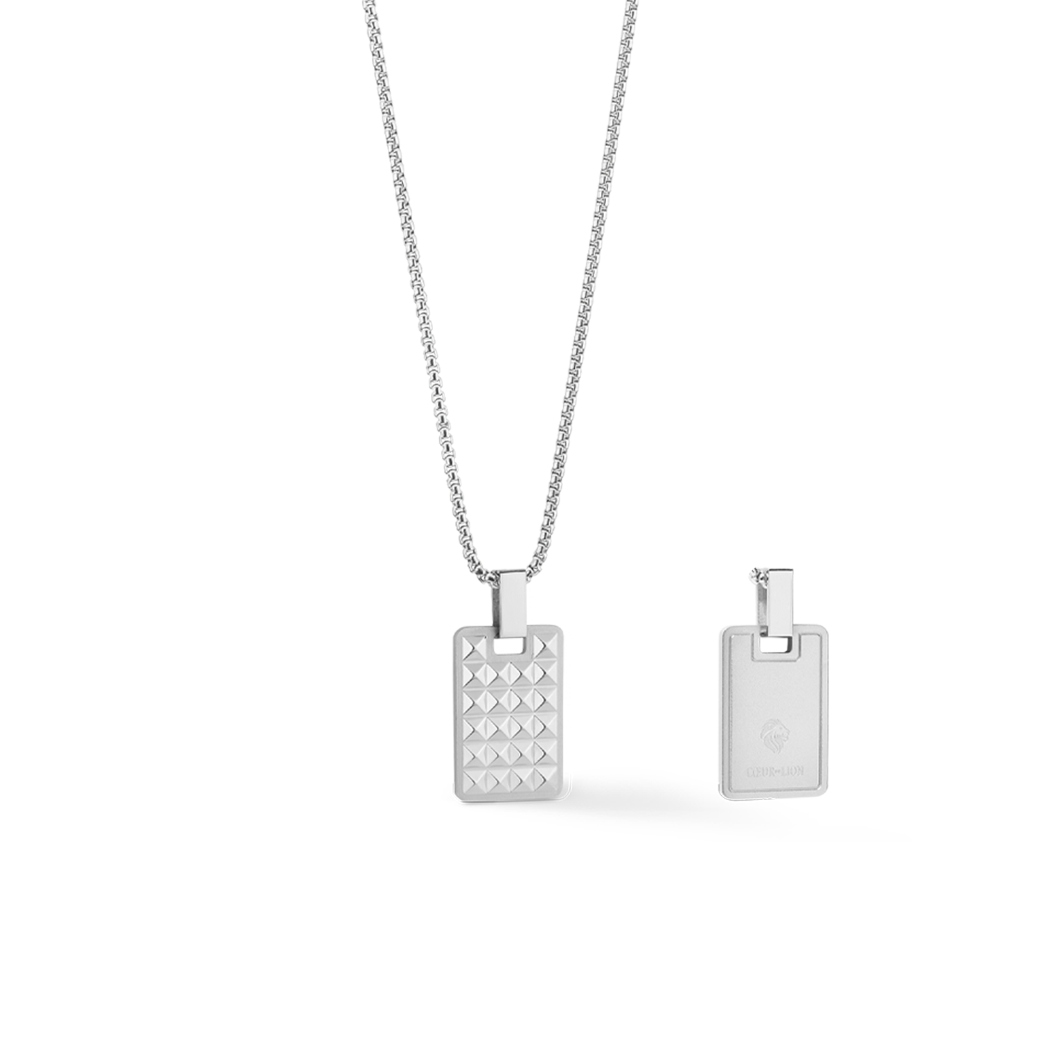 Halskette Spikes Edelstahl Silber mit Wendependant von COEUR DE LION – Detailaufnahme