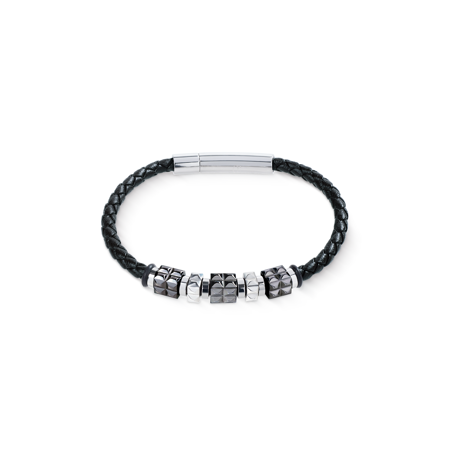 Armband Leder Schwarz mit Edelstahl Gun Metal Spikes Cubes von COEUR DE LION