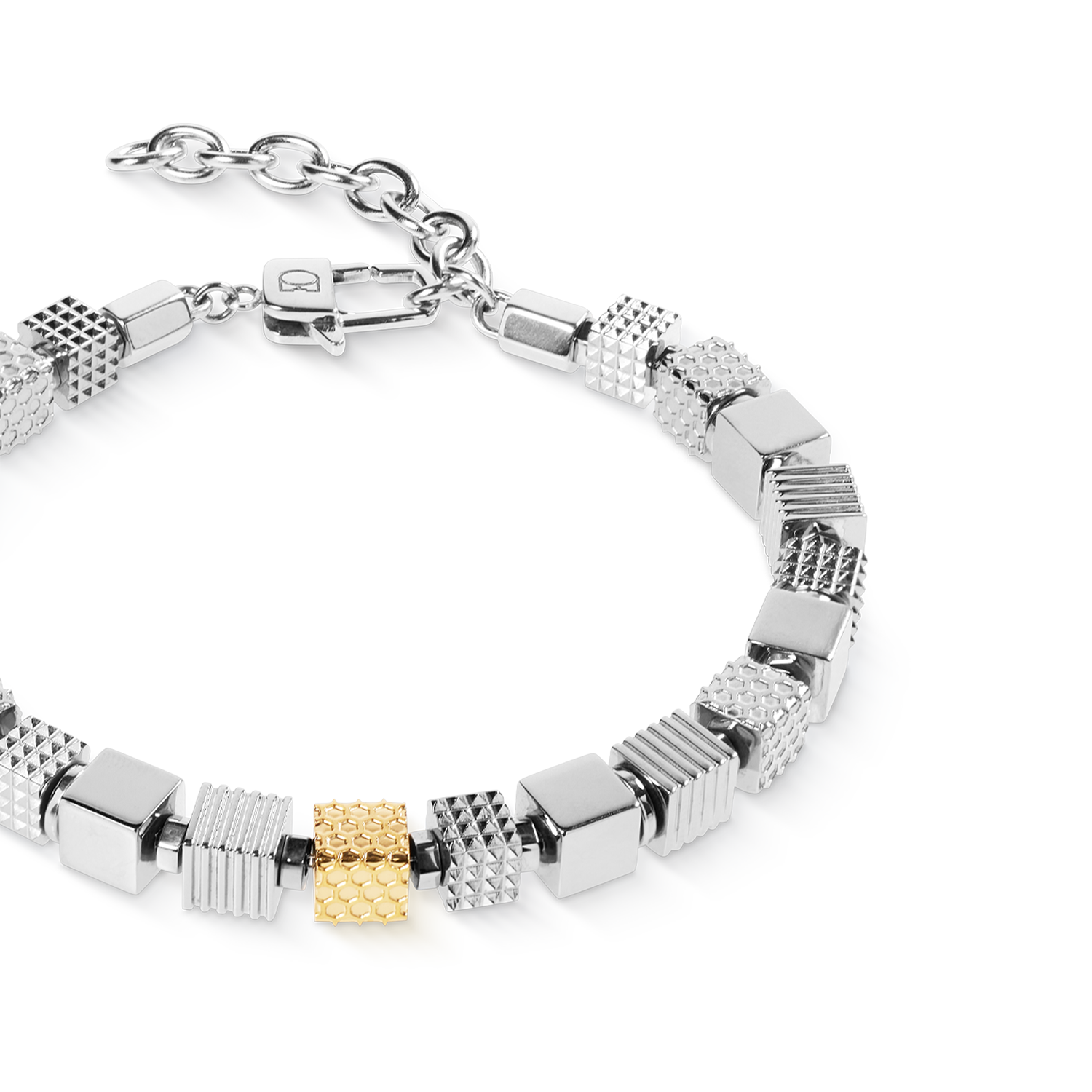 Armband Edelstahl Cubes Graphic Relief und Edelstahl Gold von COEUR DE LION – Detailaufnahme