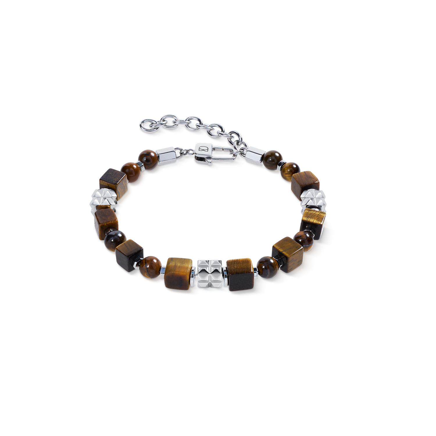 Armband Tigerauge Cubes und Kugeln mit Spikes Cubes aus Edelstahl von COEUR DE LION