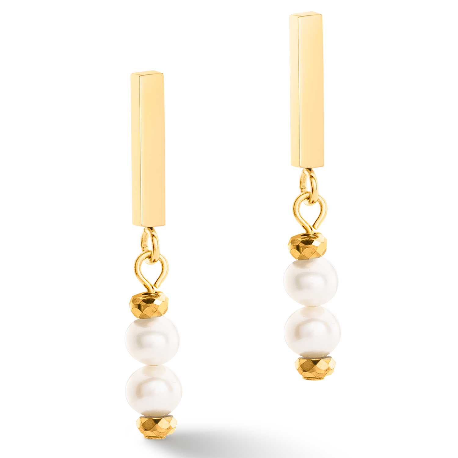 Ohrringe Shape Shifter Süßwasserperlen gold von COEUR DE LION – Detailaufnahme