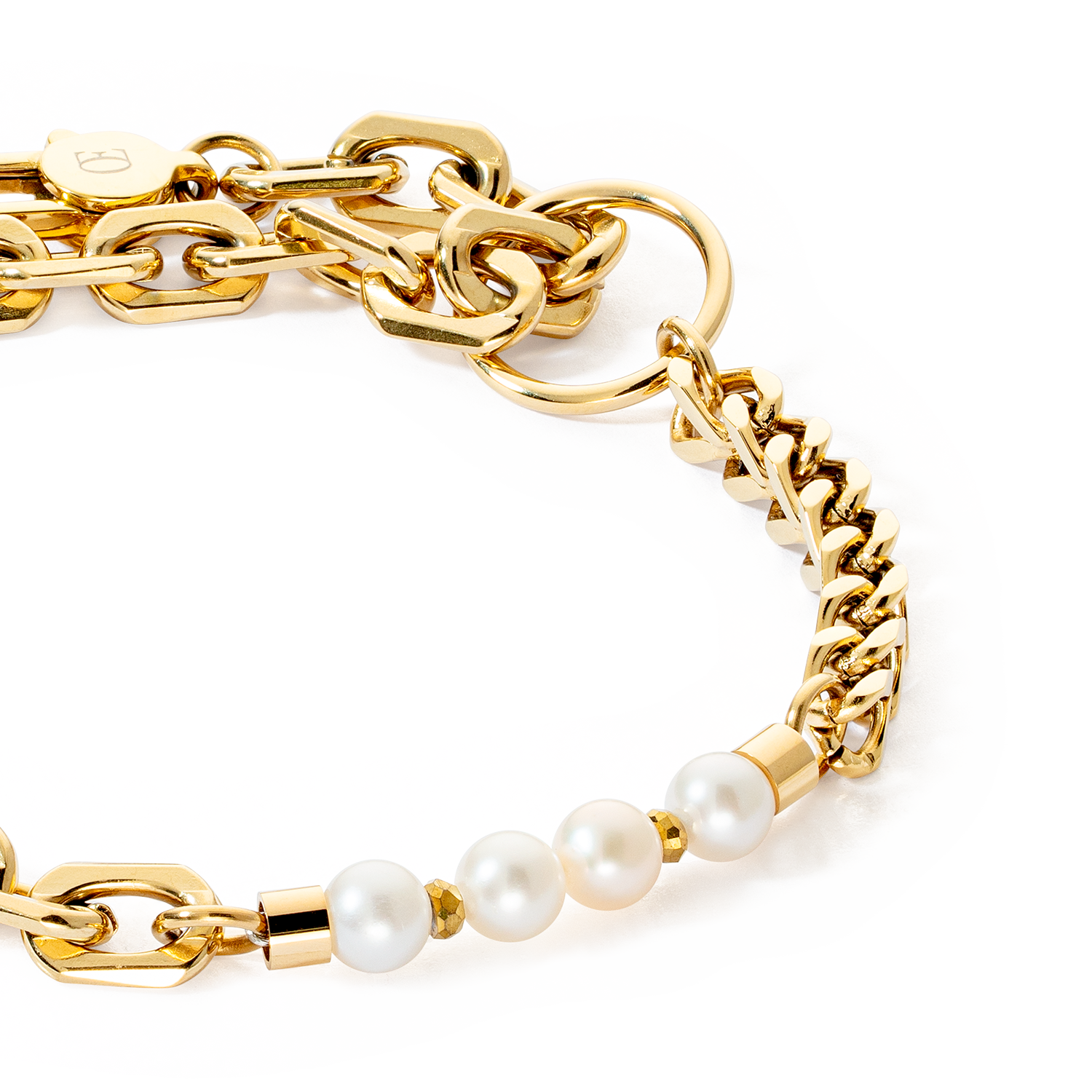 Armband Shape Shifter Süßwasserperlen gold von COEUR DE LION – Detailaufnahme