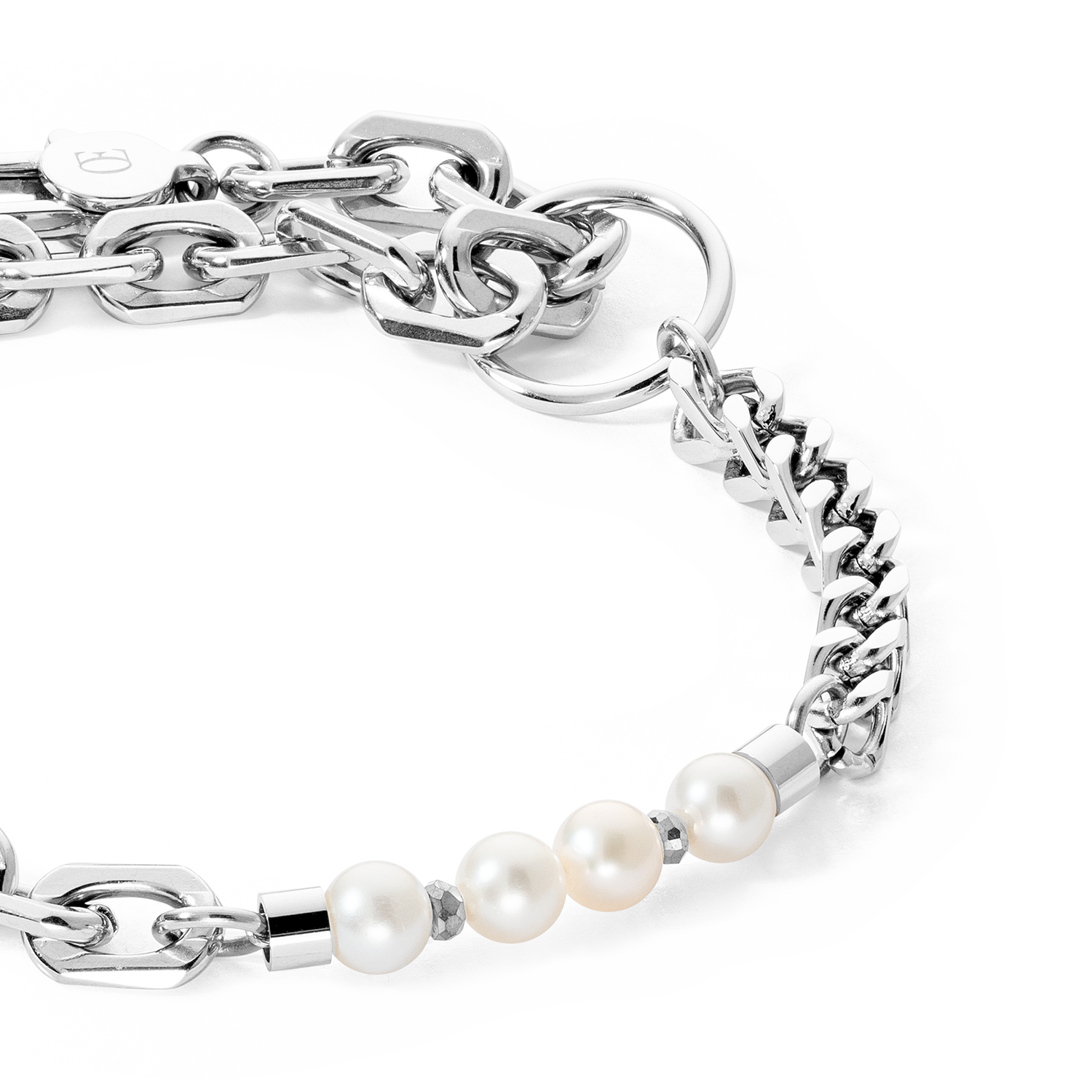 Armband Shape Shifter Süßwasserperlen silber von COEUR DE LION – Detailaufnahme