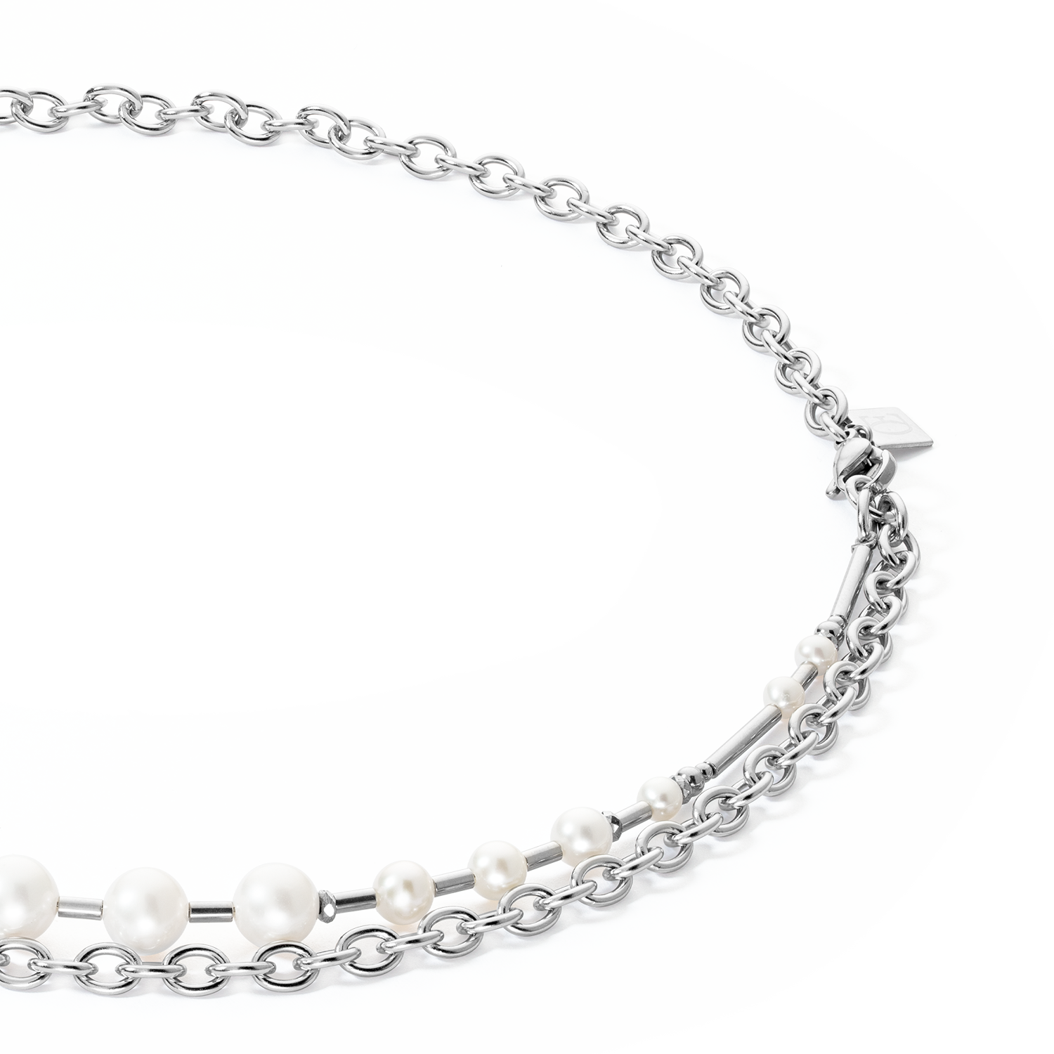 Halskette Süßwasserperlen & chain Multiwear silber von COEUR DE LION – Detailaufnahme