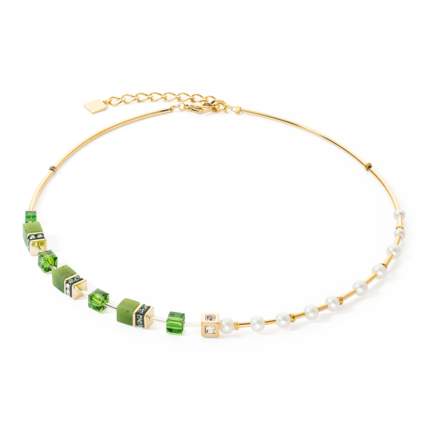 Halskette GeoCUBE® Fusion Precious Pearl Mix gold-grün von COEUR DE LION