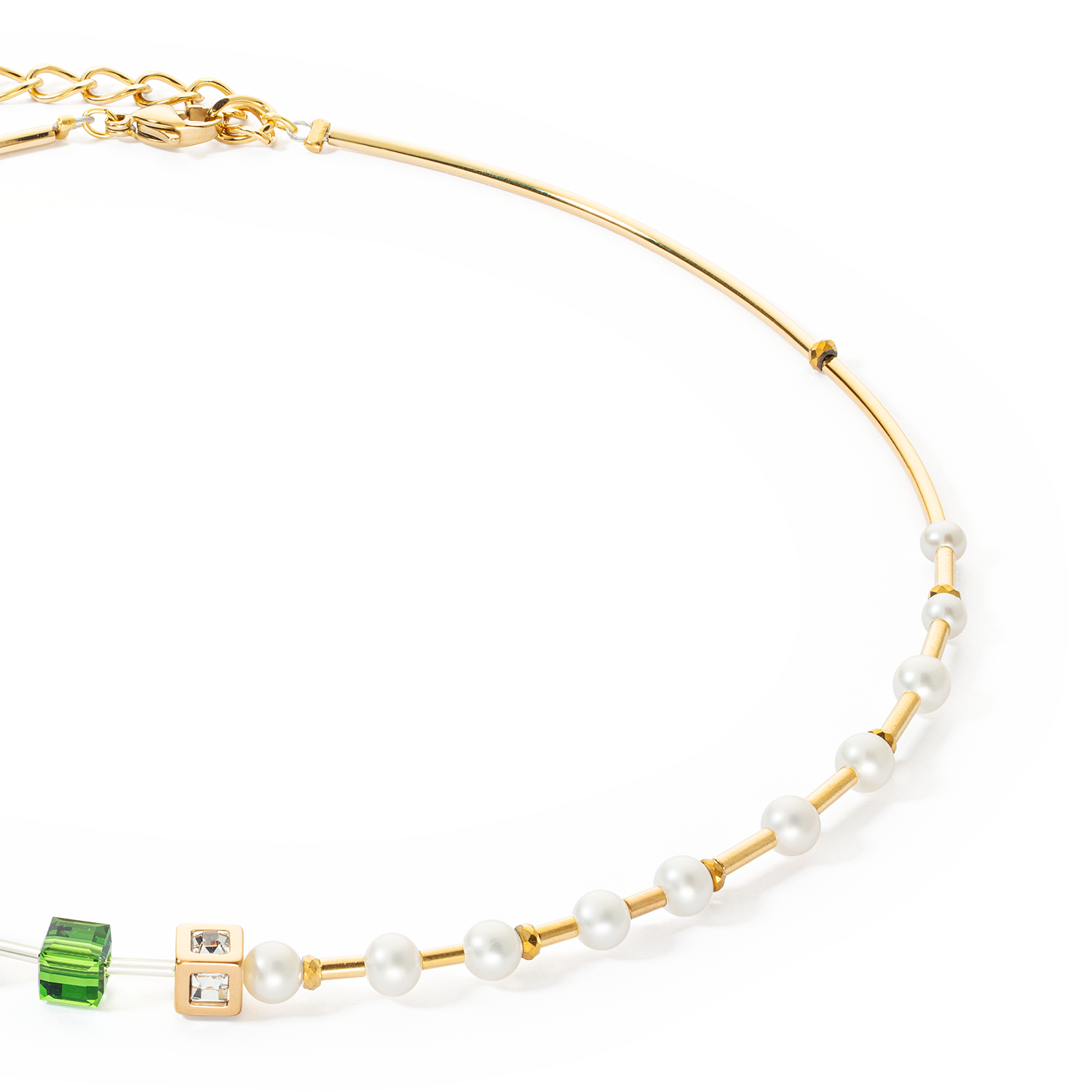 Halskette GeoCUBE® Fusion Precious Pearl Mix gold-grün von COEUR DE LION – Detailaufnahme