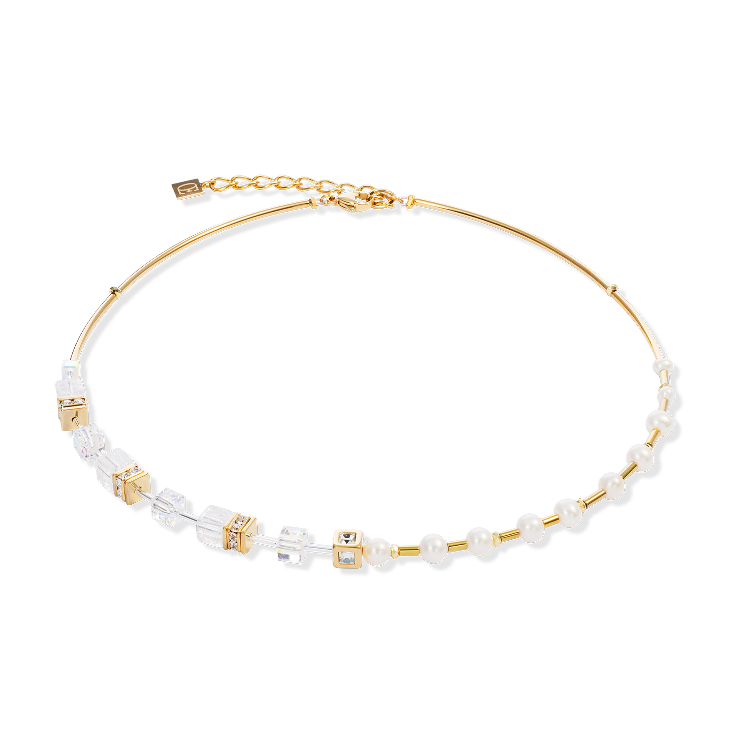 Halskette GeoCUBE® Fusion Precious Pearl Mix gold-weiß von COEUR DE LION