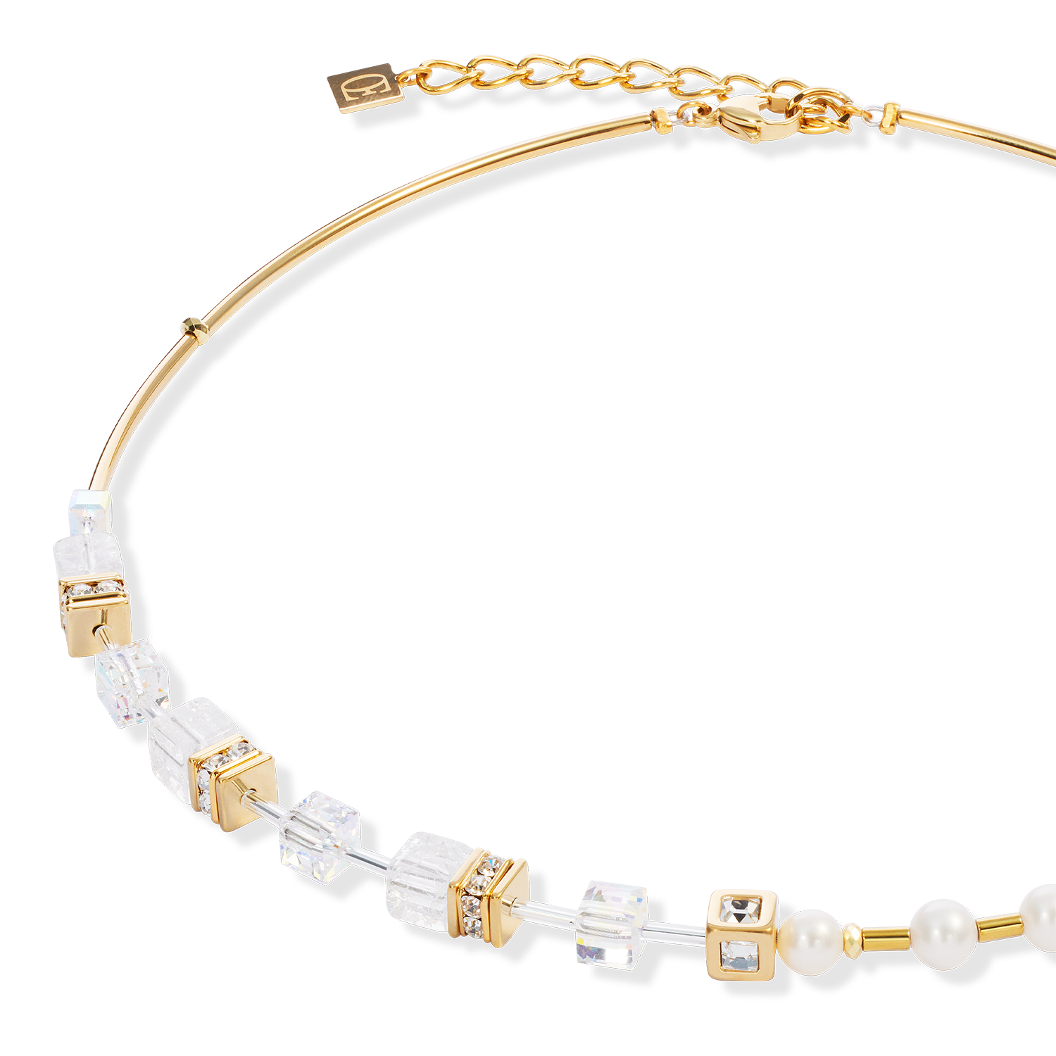 Halskette GeoCUBE® Fusion Precious Pearl Mix gold-weiß von COEUR DE LION – Detailaufnahme