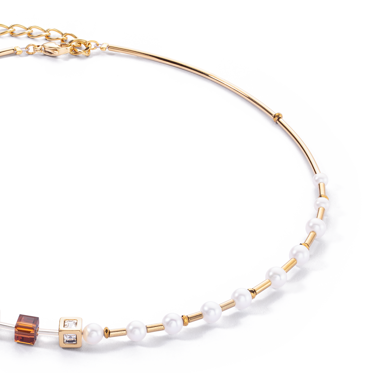 Halskette GeoCUBE® Fusion Precious Pearl Mix gold-autumn von COEUR DE LION – Detailaufnahme