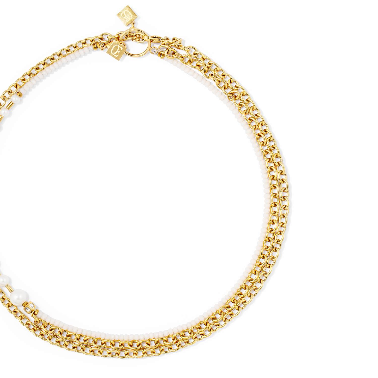 Halskette Chain & Pearl Fever weiß-gold von COEUR DE LION – Detailaufnahme