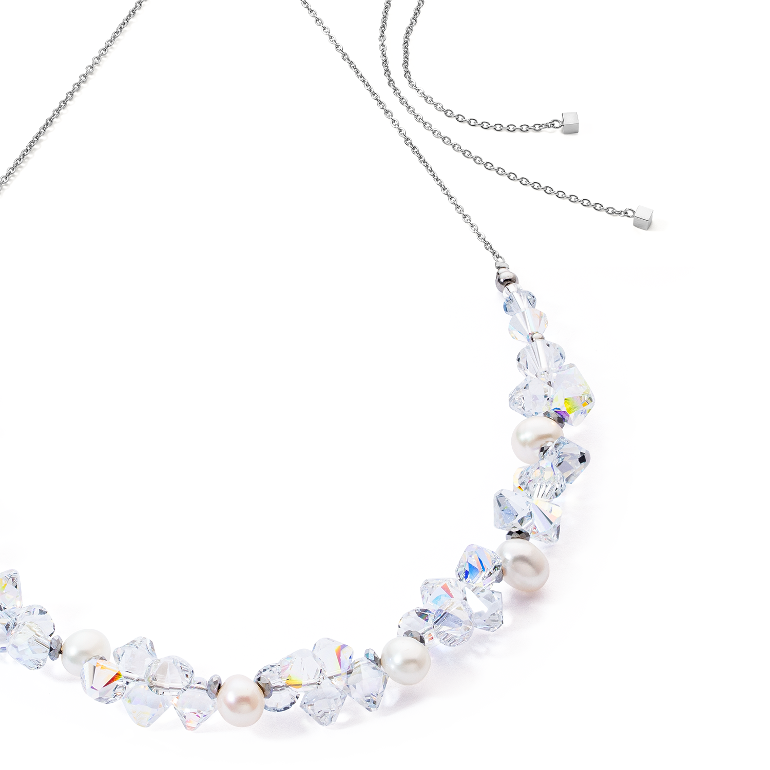 Halskette Dancing Crystals & Pearls Silber von COEUR DE LION – Detailaufnahme