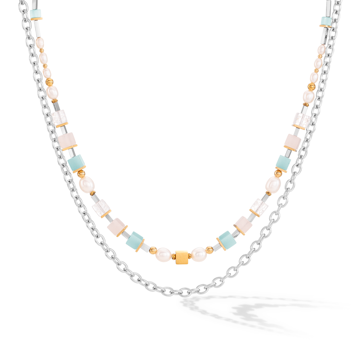Halskette Cool Romantic Cubes & Pearls Bicolor von COEUR DE LION – Detailaufnahme