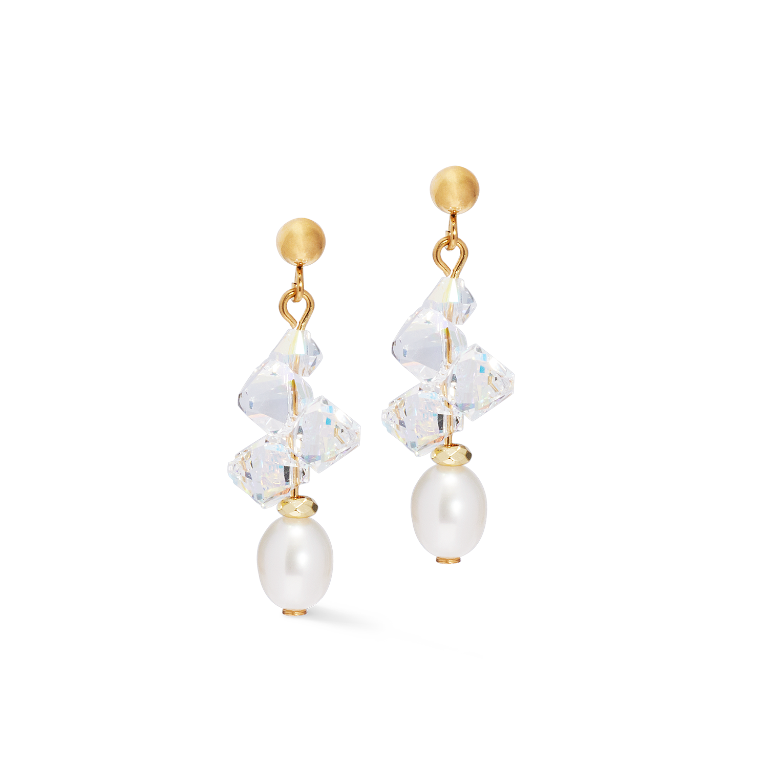 Ohrringe Dancing Crystals & Pearls gold von COEUR DE LION – Detailaufnahme