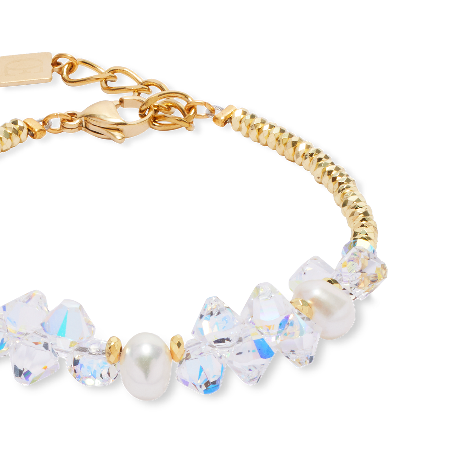 Armband Dancing Crystals & Pearls gold von COEUR DE LION – Detailaufnahme