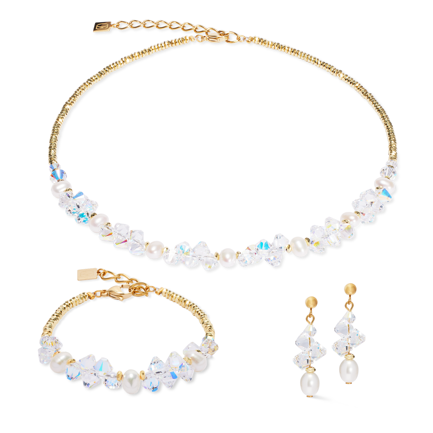 Armband Dancing Crystals & Pearls gold von COEUR DE LION – im Set mit passenden Schmuckstücken