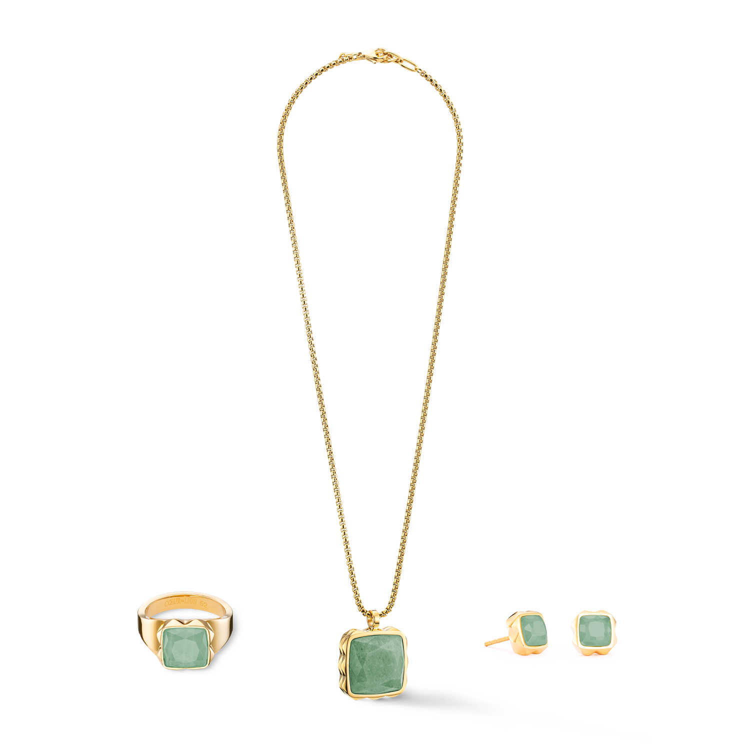 Halskette Amulett Spikes Square Aventurin Gold-Grün von COEUR DE LION – im Set mit passenden Schmuckstücken