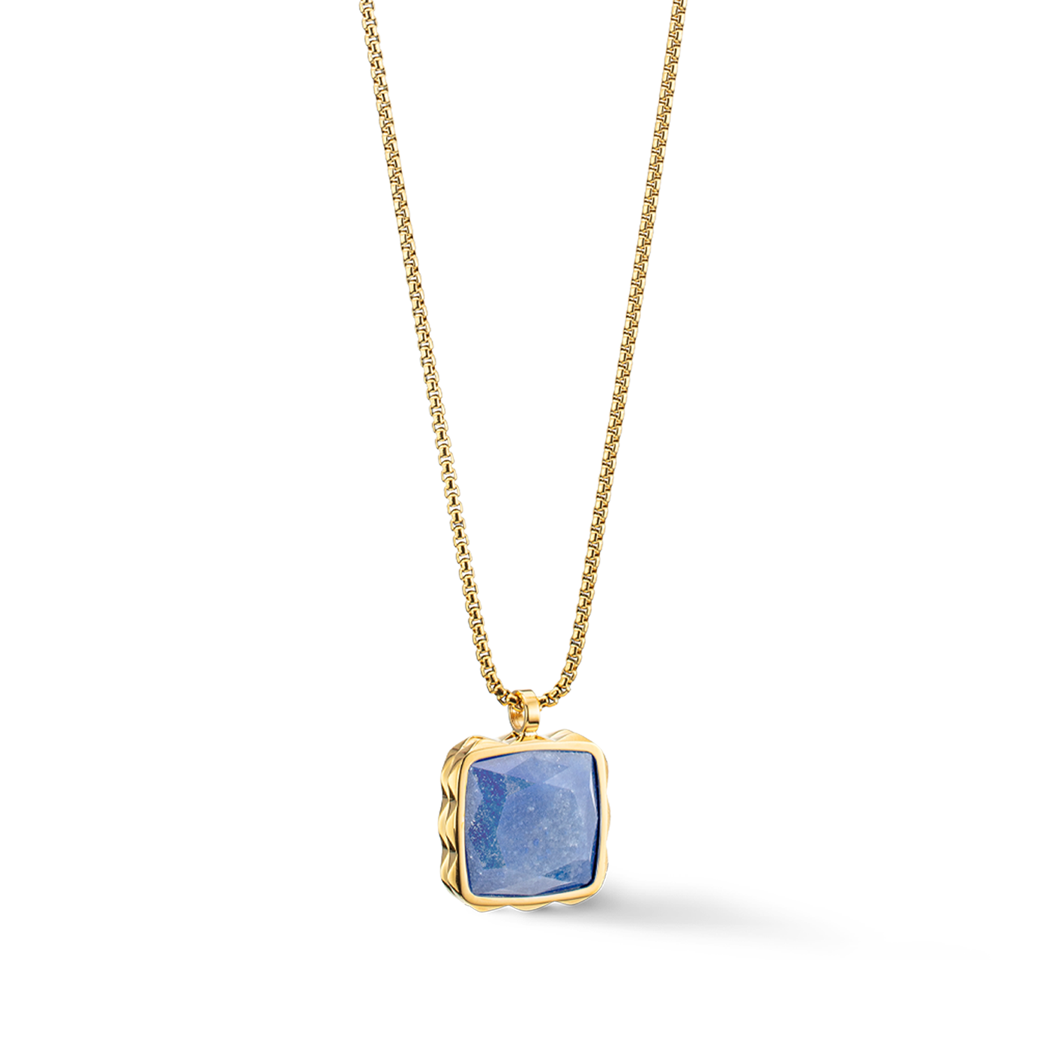 Halskette Amulett Spikes Square Aventurin gold-Blau von COEUR DE LION – Detailaufnahme