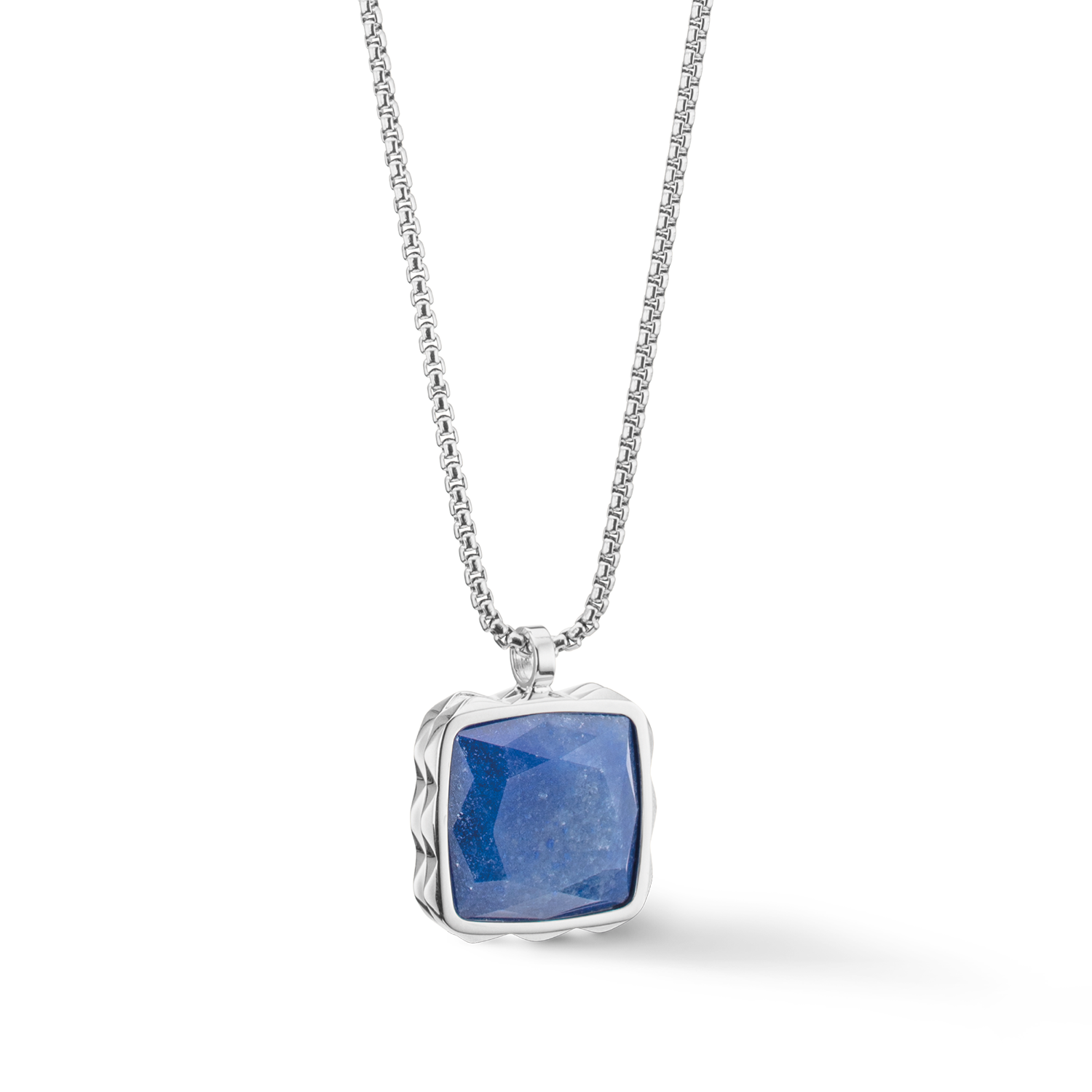 Halskette Amulett Spikes Square Aventurin Silber-Blau von COEUR DE LION – Detailaufnahme