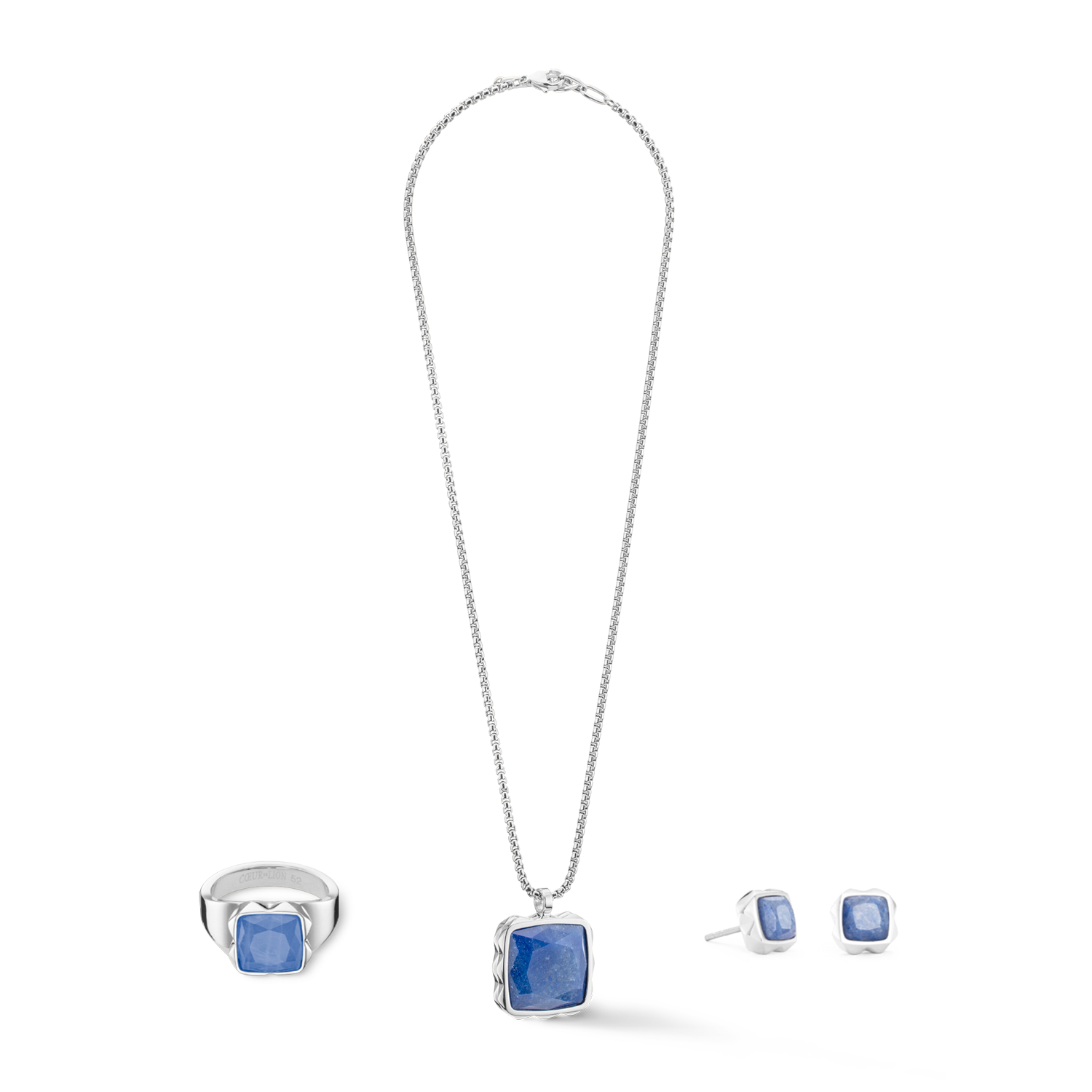 Halskette Amulett Spikes Square Aventurin Silber-Blau von COEUR DE LION – im Set mit passenden Schmuckstücken