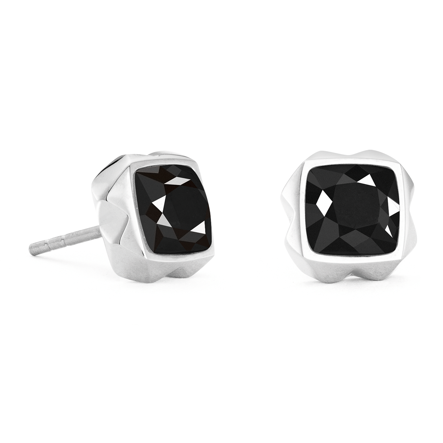Ohrringe Spikes Square Onyx silber-schwarz von COEUR DE LION – Detailaufnahme