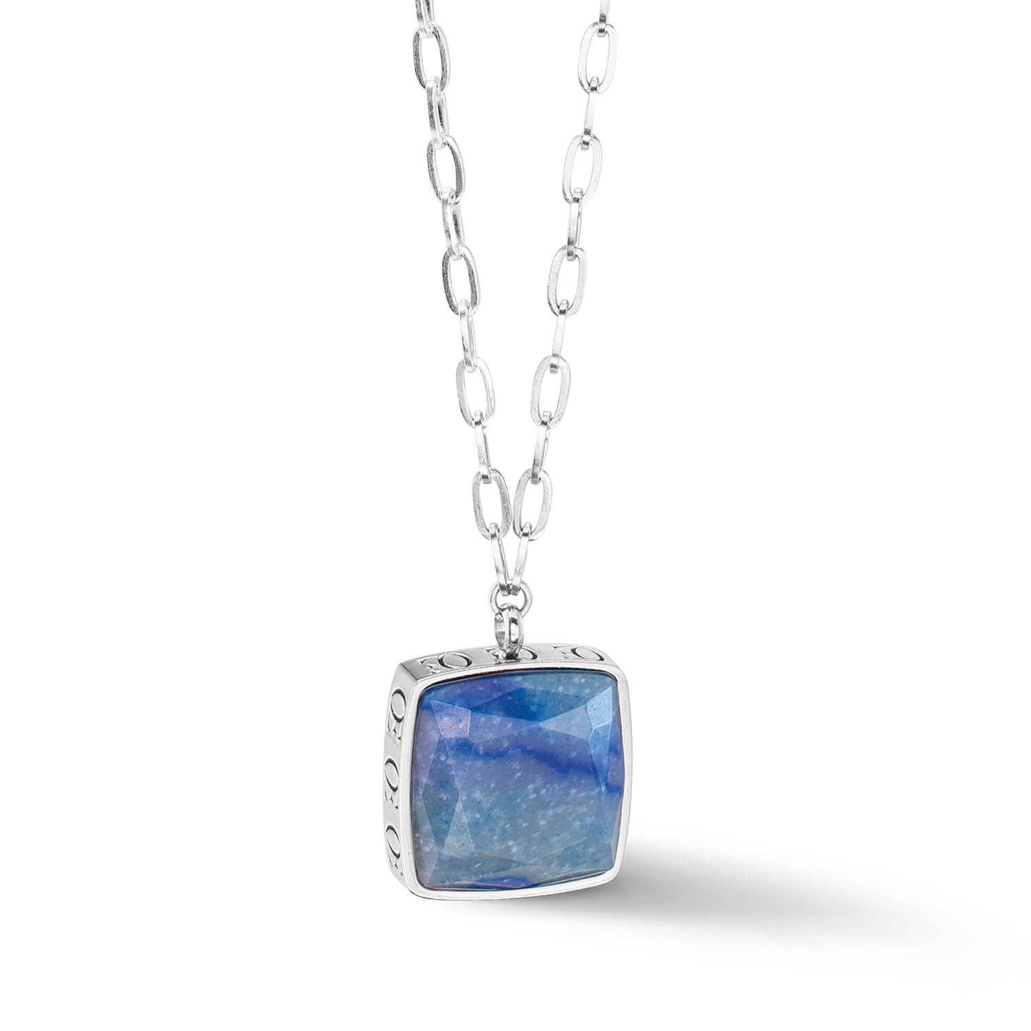 Halskette OE Amulett Square Aventurin Silber-Blau von COEUR DE LION – Detailaufnahme