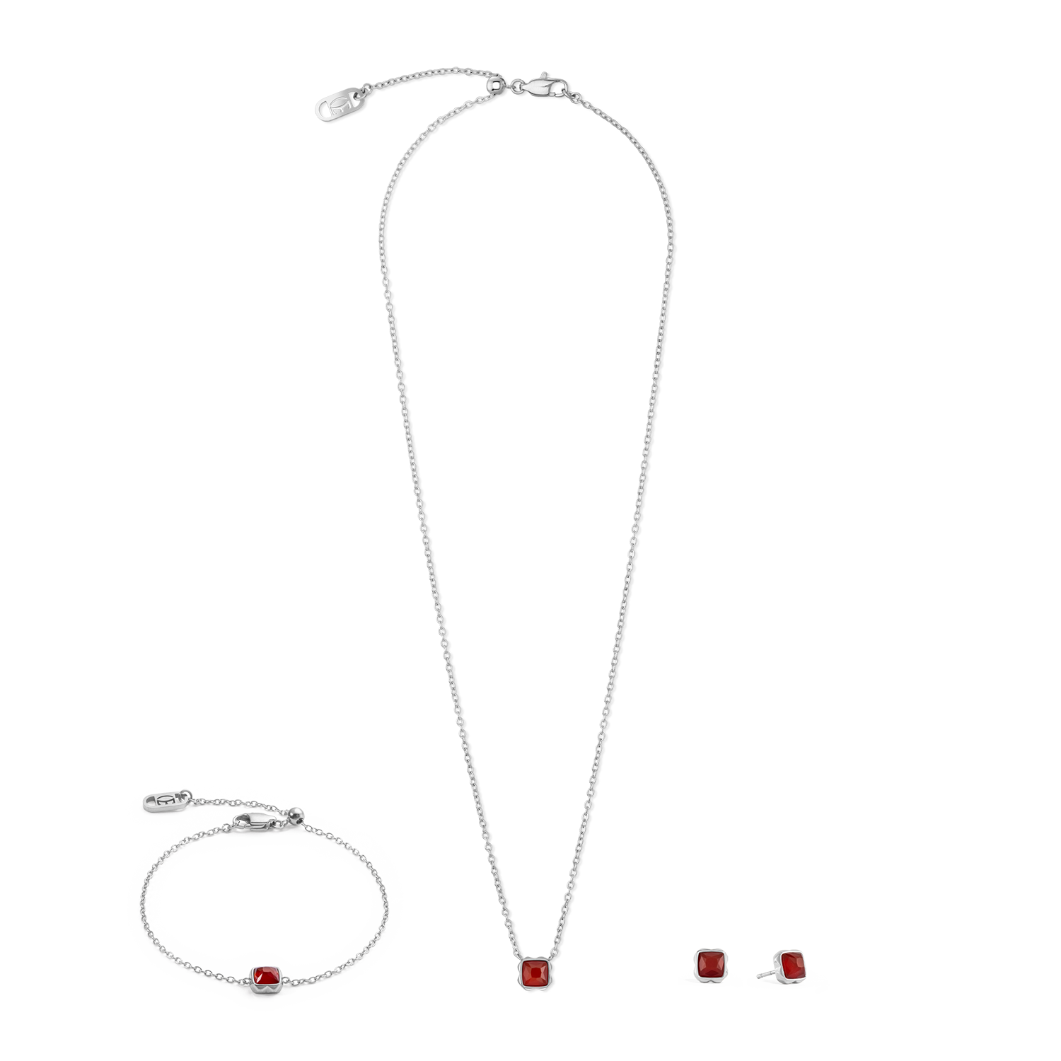 Birthstone Januar Halskette Roter Achat Silber von COEUR DE LION – im Set mit passenden Schmuckstücken
