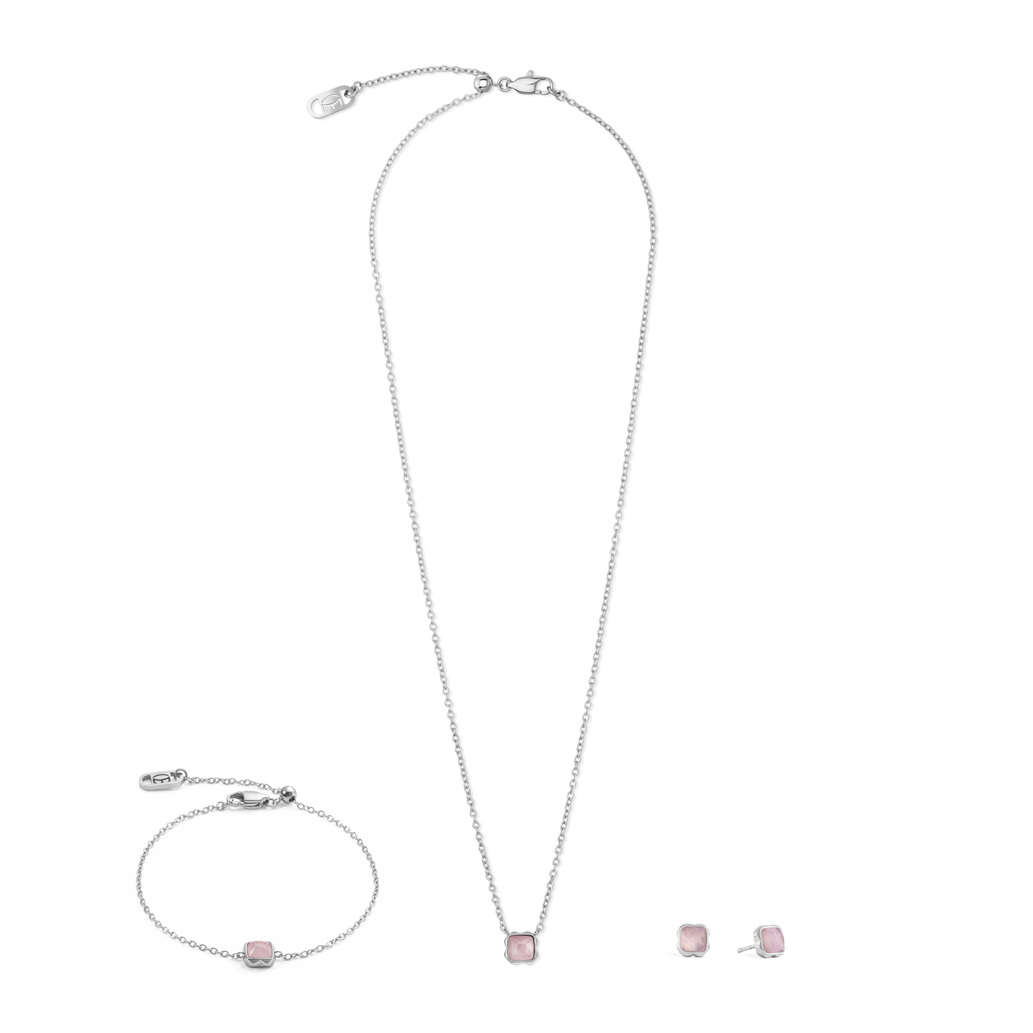 Birthstone Oktober Halskette Rosenquarz Silber von COEUR DE LION – im Set mit passenden Schmuckstücken