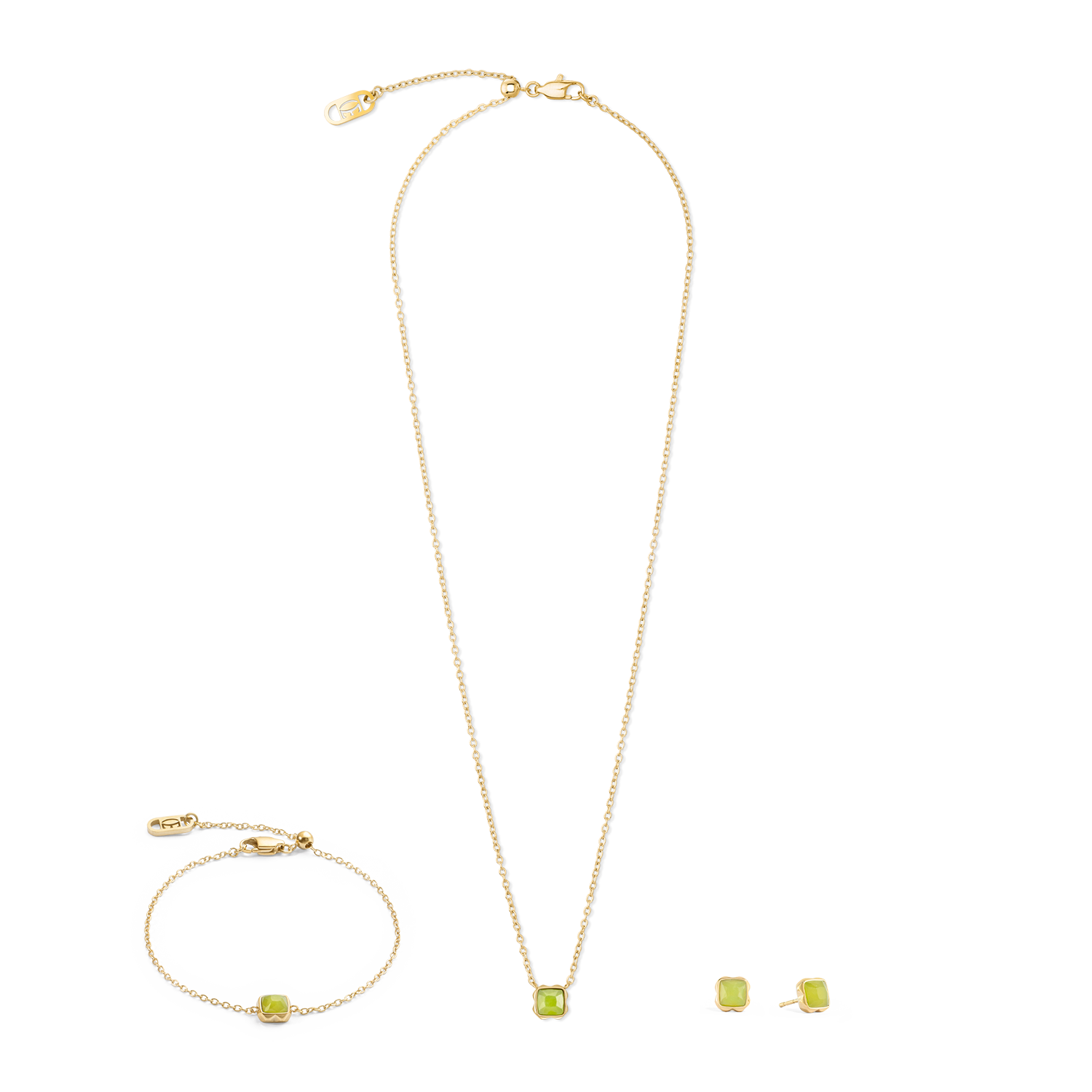 Birthstone August Halskette Grüner Jade Gold von COEUR DE LION – im Set mit passenden Schmuckstücken