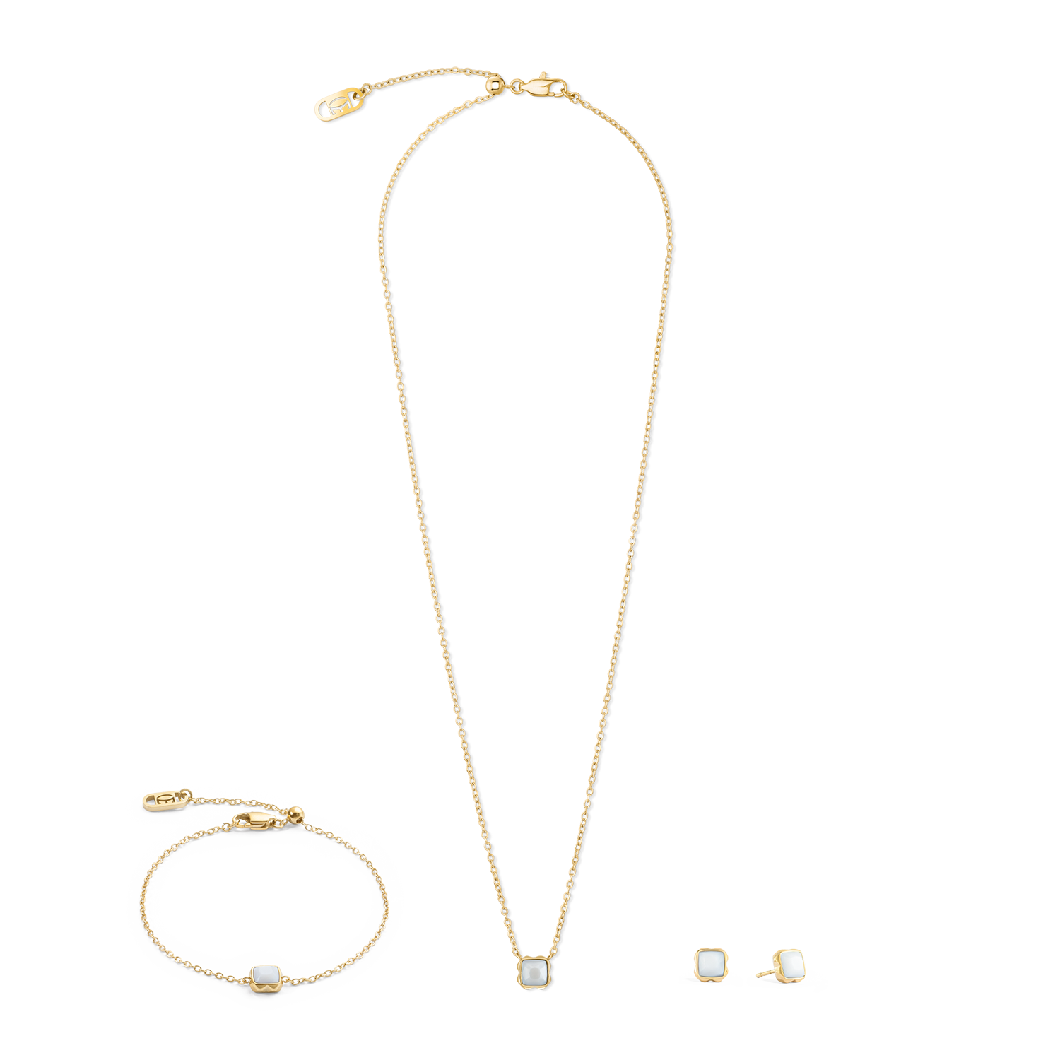 Birthstone April Ohrringe Weißer Quarz Gold von COEUR DE LION – im Set mit passenden Schmuckstücken