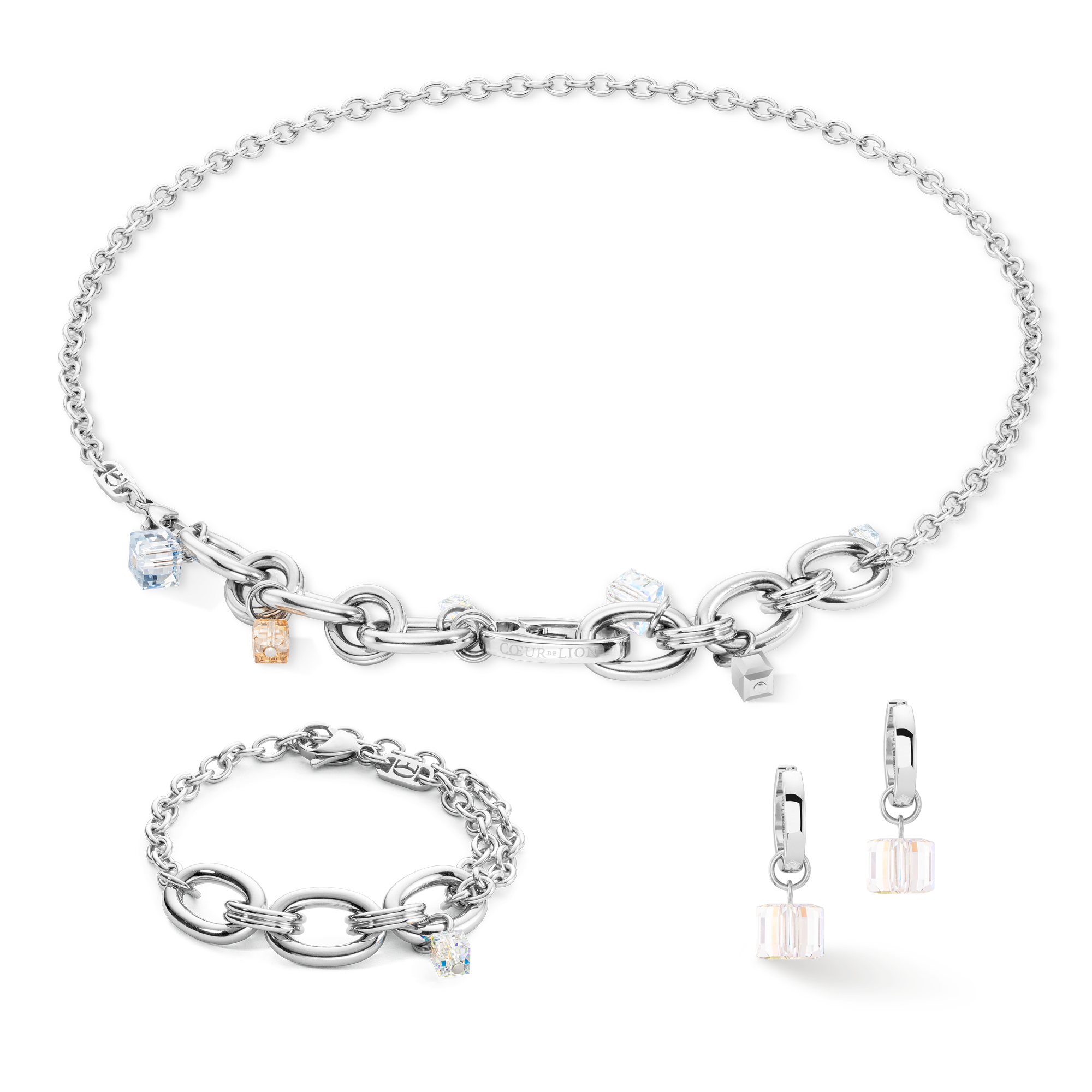 Halskette Chunky Chain Runway Exlusive Silber von COEUR DE LION – im Set mit passenden Schmuckstücken