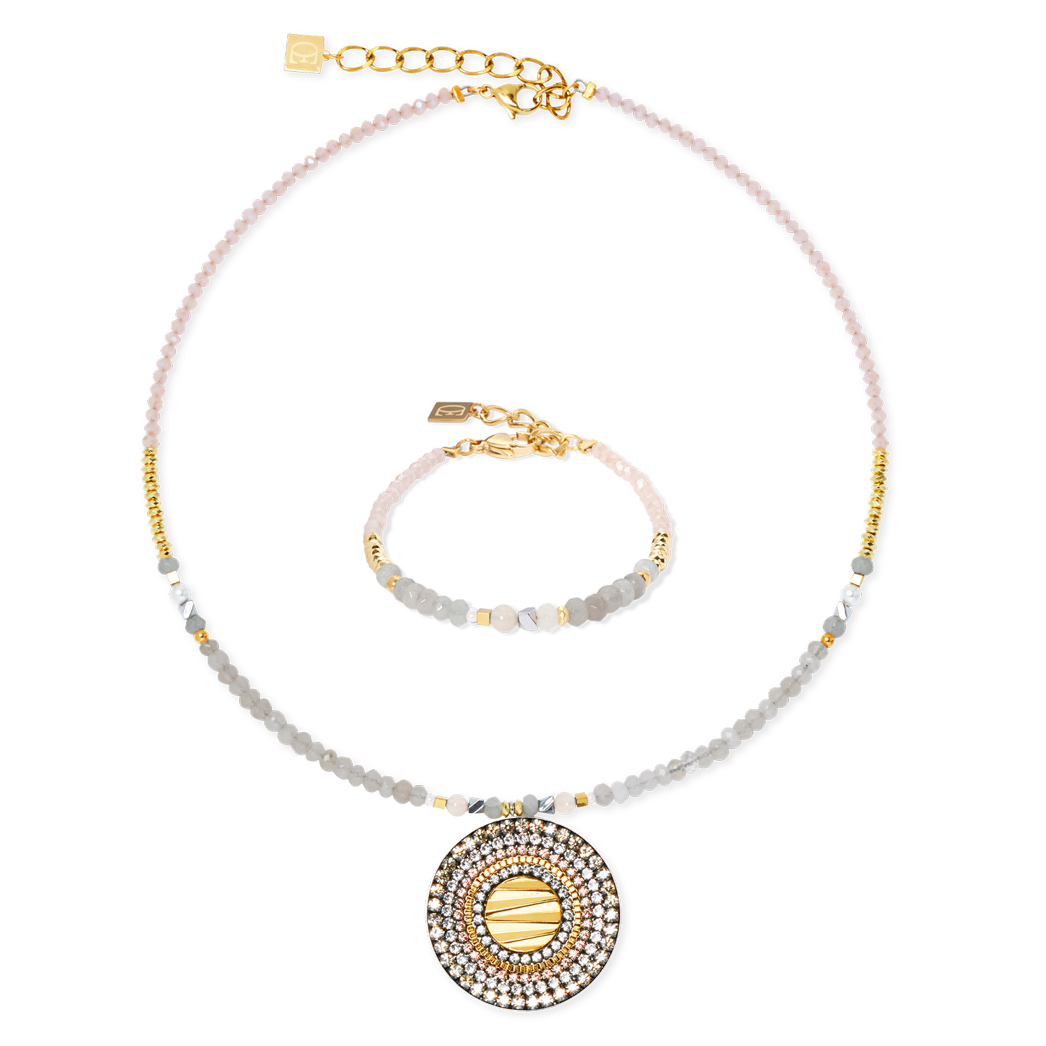 Halskette Amulett Modern Future gold-beige von COEUR DE LION – im Set mit passenden Schmuckstücken