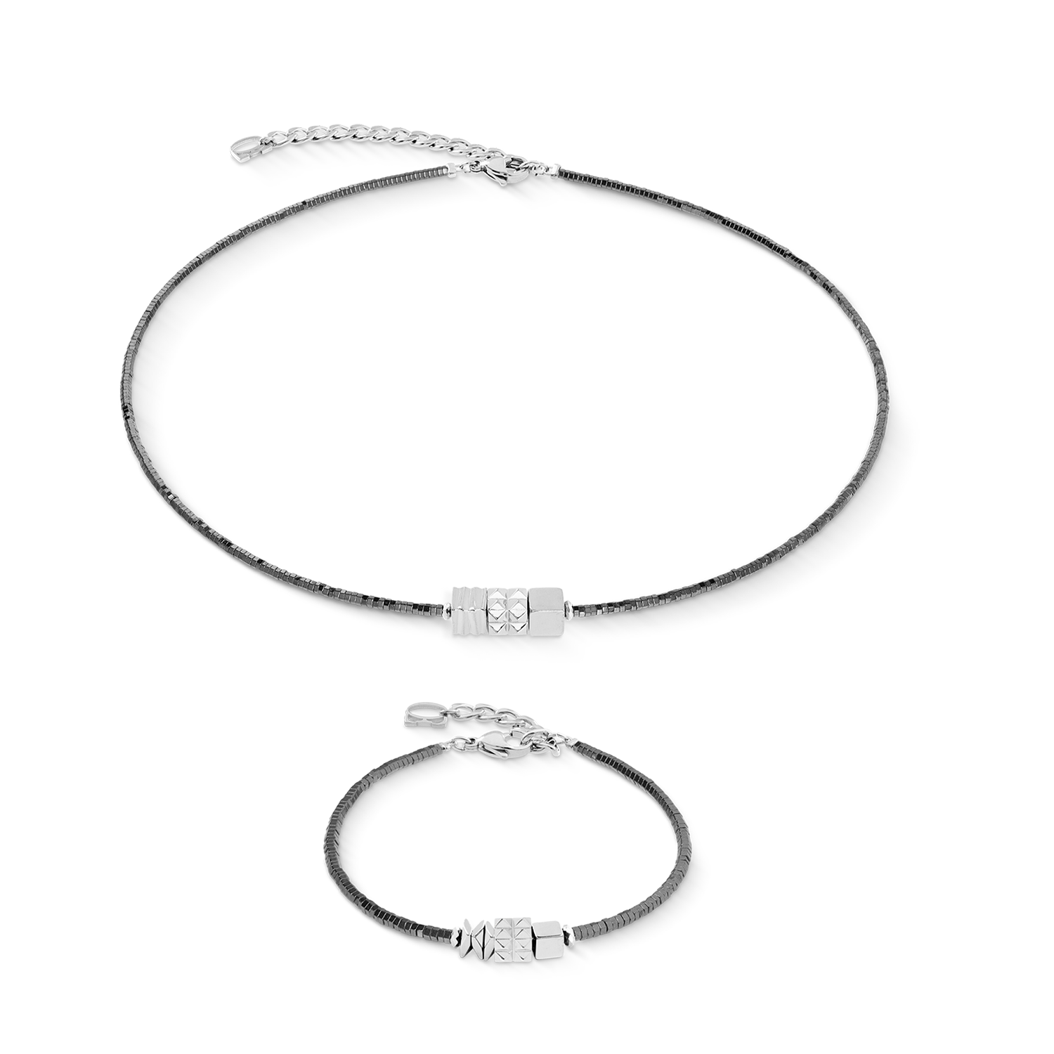 Armband Cube Trio Facets silber-grau von COEUR DE LION – im Set mit passenden Schmuckstücken