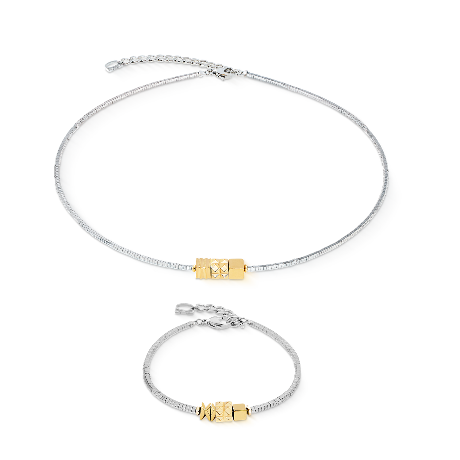 Armband Cube Trio Facets gold-silber von COEUR DE LION – im Set mit passenden Schmuckstücken