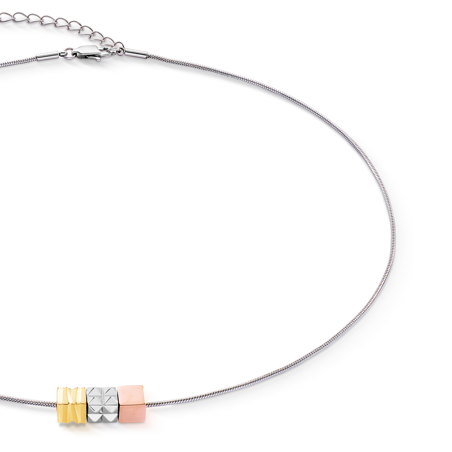 Halskette Cube Trio Facets Snake tricolor von COEUR DE LION – Detailaufnahme
