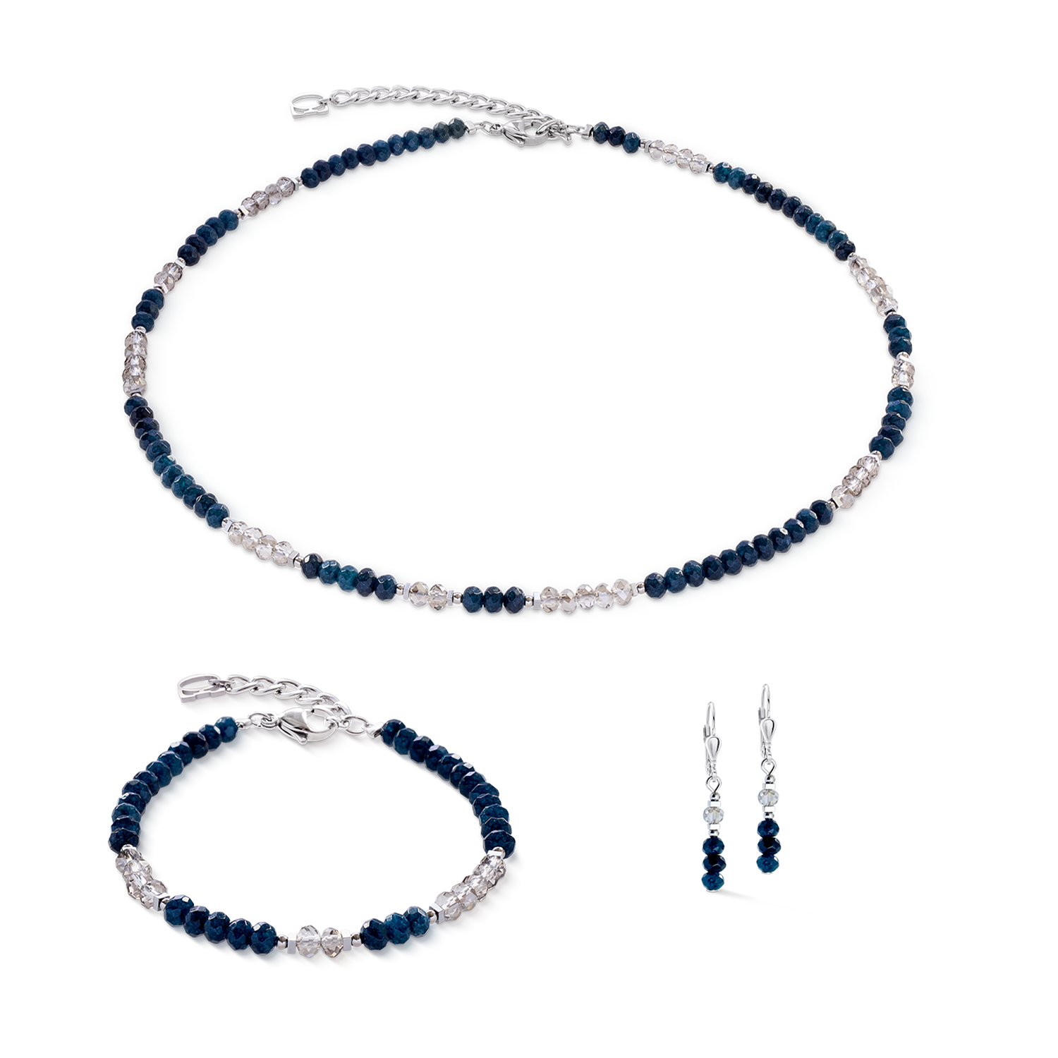 Halskette Rhythm Jade Navy silber von COEUR DE LION – im Set mit passenden Schmuckstücken