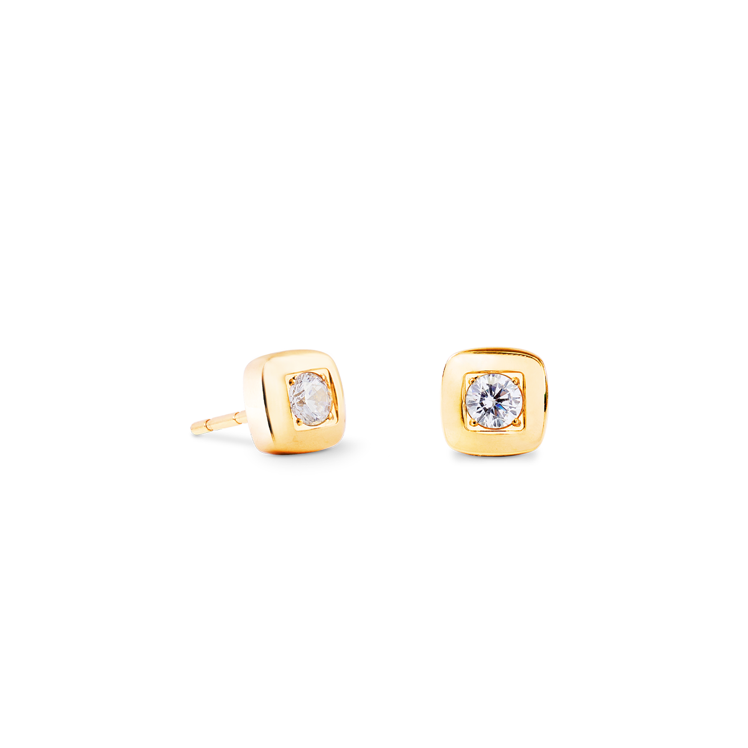 Ohrstecker Small Soft Cube Glow gold von COEUR DE LION – Detailaufnahme