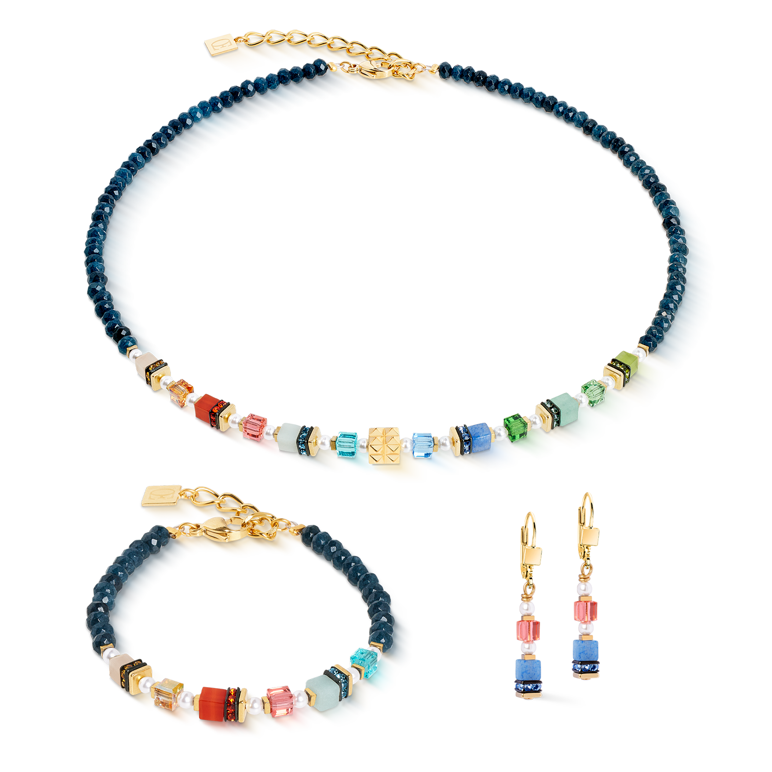 Halskette Sparkling Princess Spikes gold-multicolor von COEUR DE LION – im Set mit passenden Schmuckstücken