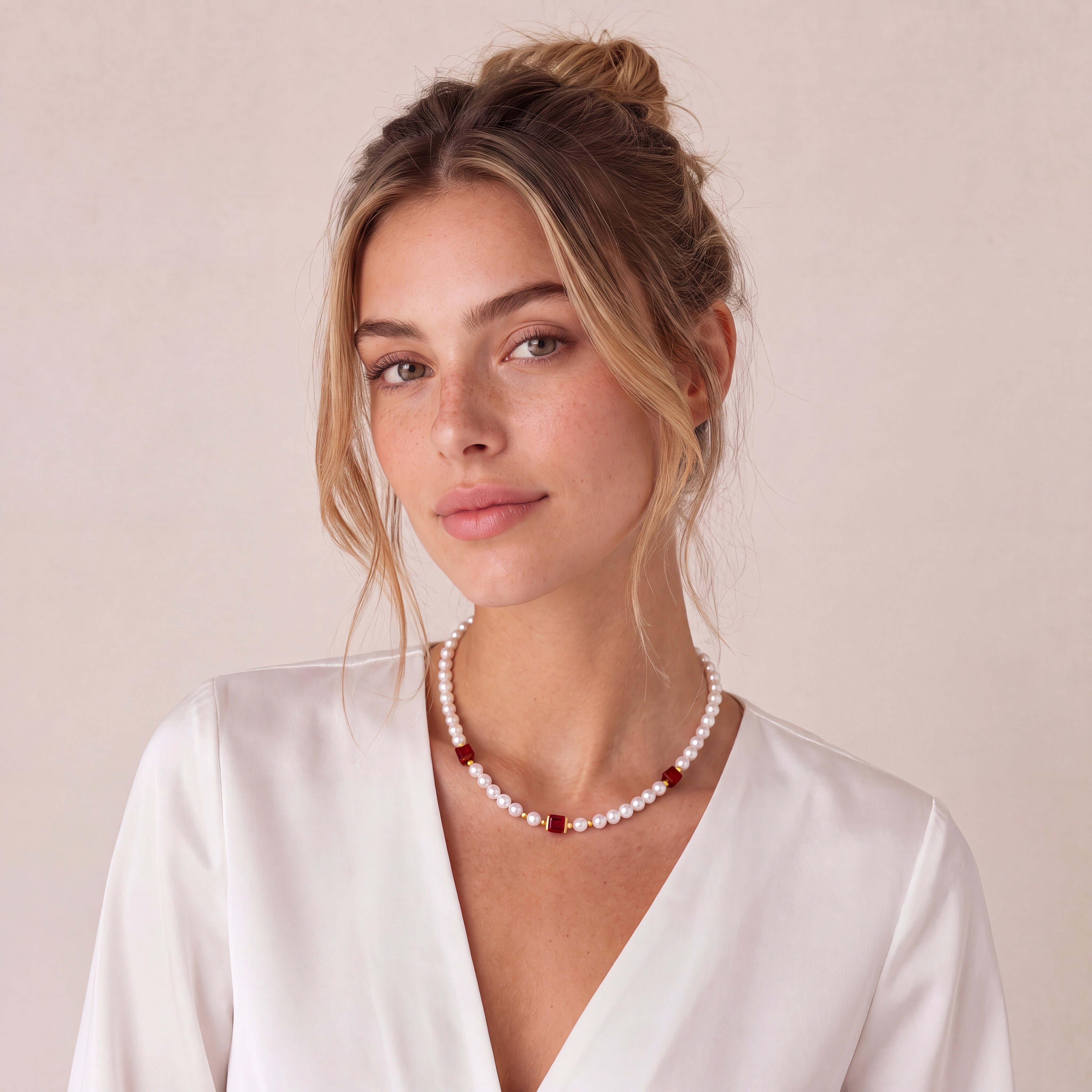 COEUR DE LION Cocktail Pearls Halskette Ruby – am Model