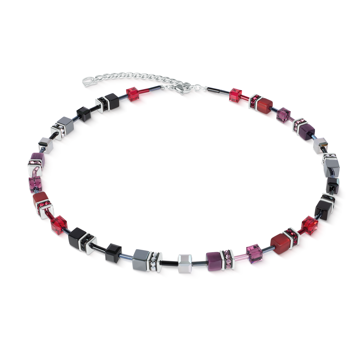 GeoCUBE® Iconic Halskette Ruby Noir silber