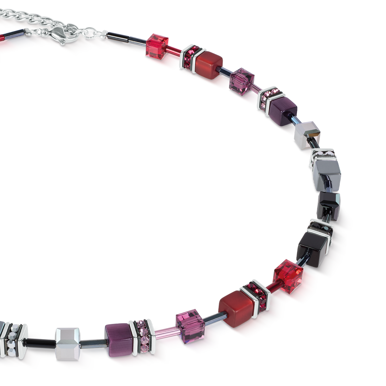 GeoCUBE® Iconic Halskette Ruby Noir silber