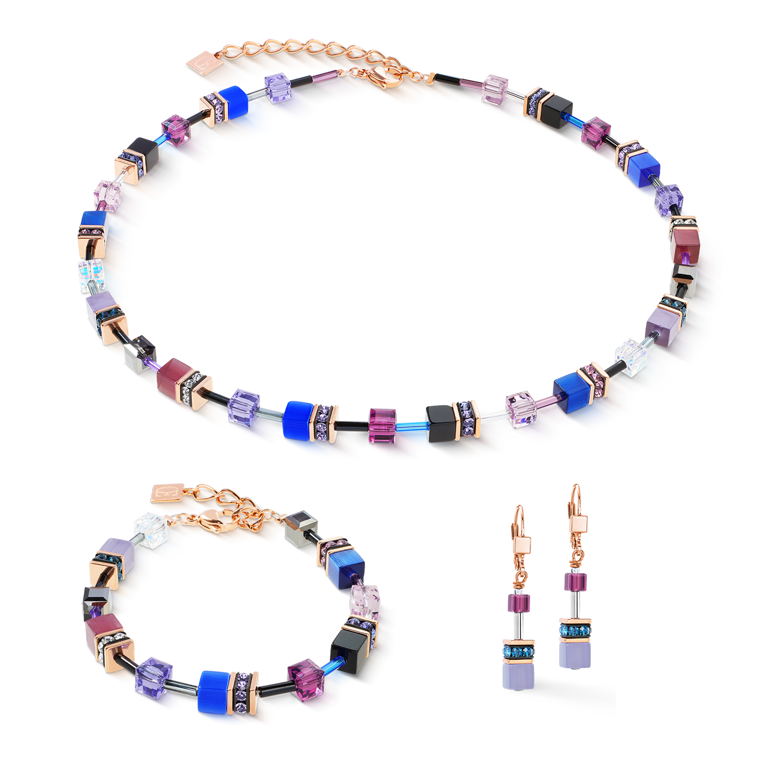 GeoCUBE® Iconic Halskette Blue Moon roségold von COEUR DE LION – im Set mit passenden Schmuckstücken
