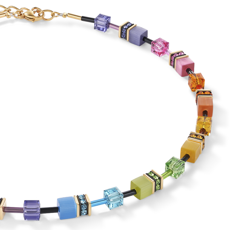 GeoCUBE® Halskette multicolor rainbow gold