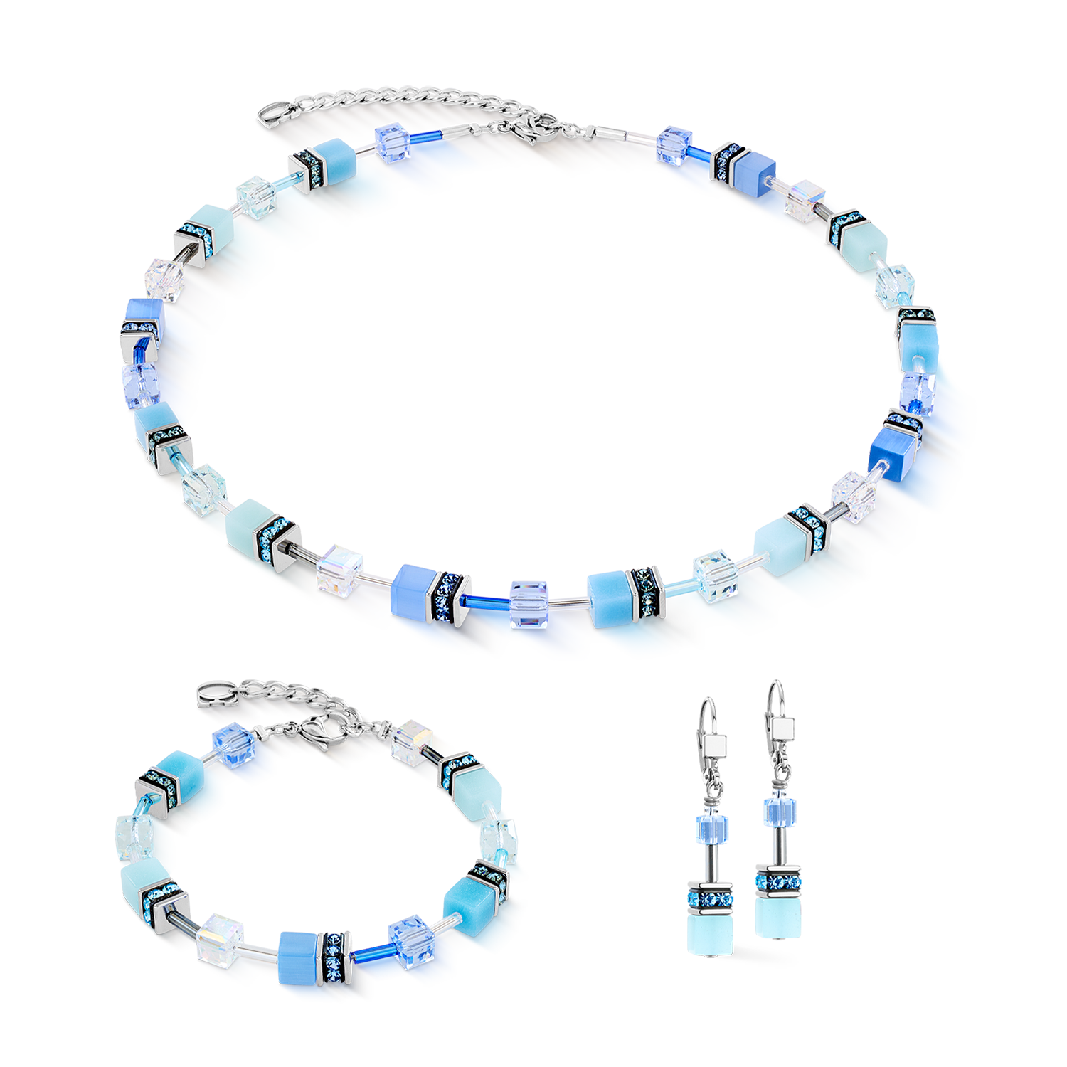 GeoCUBE® Iconic Halskette aqua-blau von COEUR DE LION – im Set mit passenden Schmuckstücken
